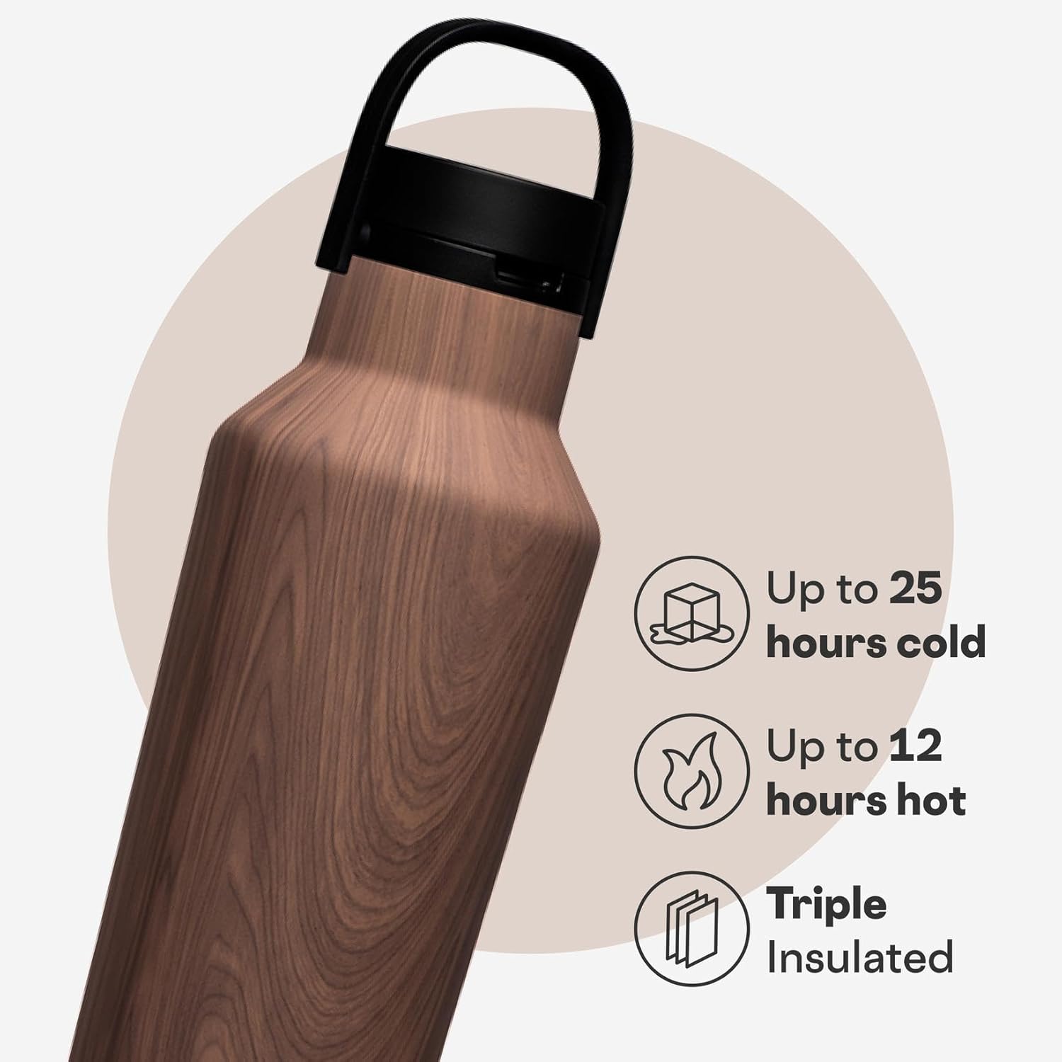 Corkcicle Sport Canteen - Keeps Drinks Cold 25 Hours - Stainless Steel Water Bottle - Triple-Insulated - Spill-Proof - Summer Drinkware Gift - Keeps Drinks Ice Cold - 20 oz - Walnut Wood - Image 3
