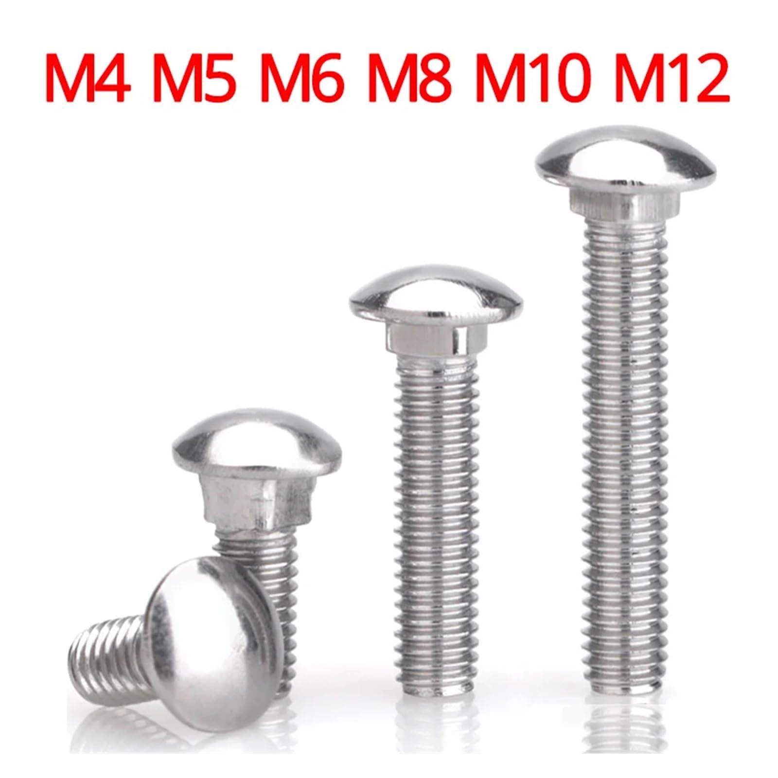 Produktbild von 304 Edelstahl Topfkopf-Vierkantschrauben – Mit Mutter, Feder- & Flachscheibe, M3–M12