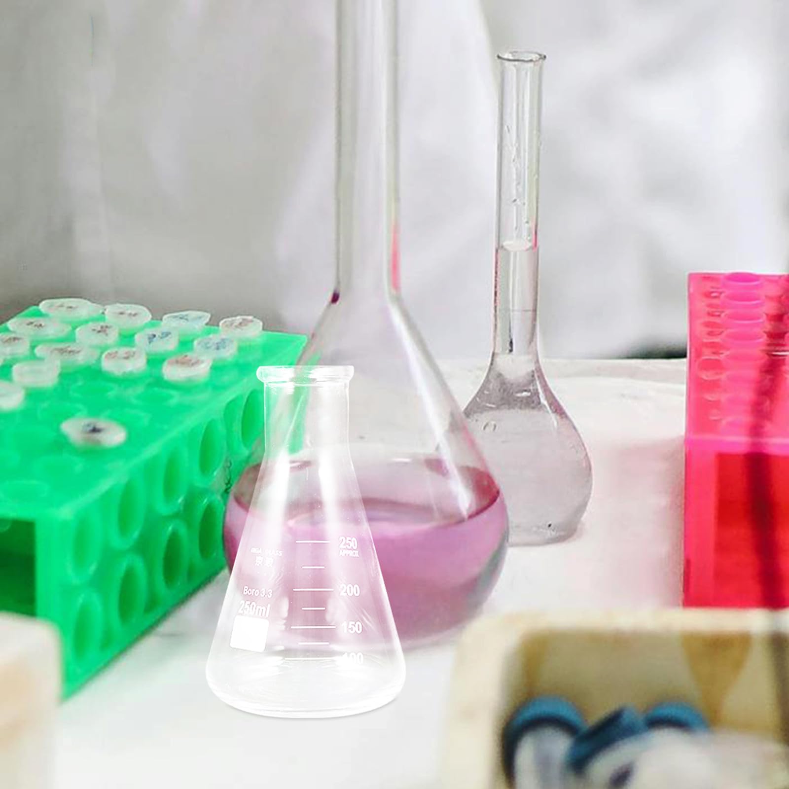 LIFKOME Set 4 Pezzi Beute Coniche in Vetro Borosilicato Addensato 250 Ml, Palloni da Laboratorio per Esperimenti Scolastici, Strumenti Scientifici Compatti e Leggeri per Uso Didattico