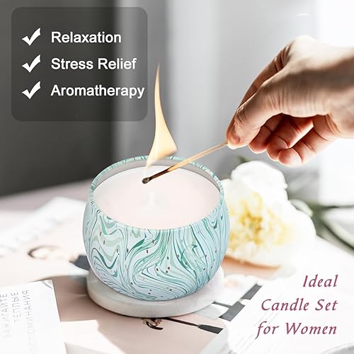 Miniatura 5 de Velas de soja para mujeres, juego de velas de aromaterapia, paquete de 4 velas de higos de 4.4 onzas de lavanda, vainilla y limón para el hogar,