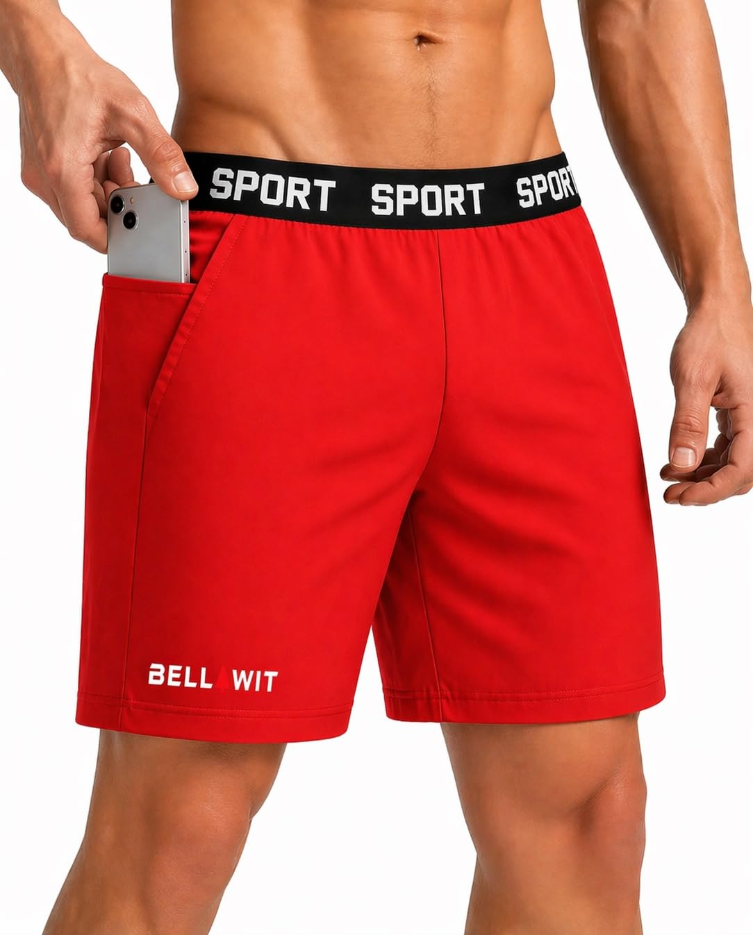 bellwit Athletic Sport Look Shorts for Men with 3 Pockets and Elastic Waistband Quick Dry Lightweight Activewear Shorts-picture-35