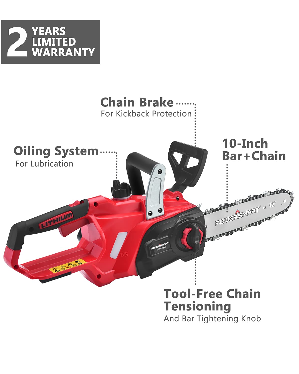 PowerSmart Electric Chainsaw 20V Battery Powered,Cordless Chain Saw With 10 Inch Chain and Bar,1