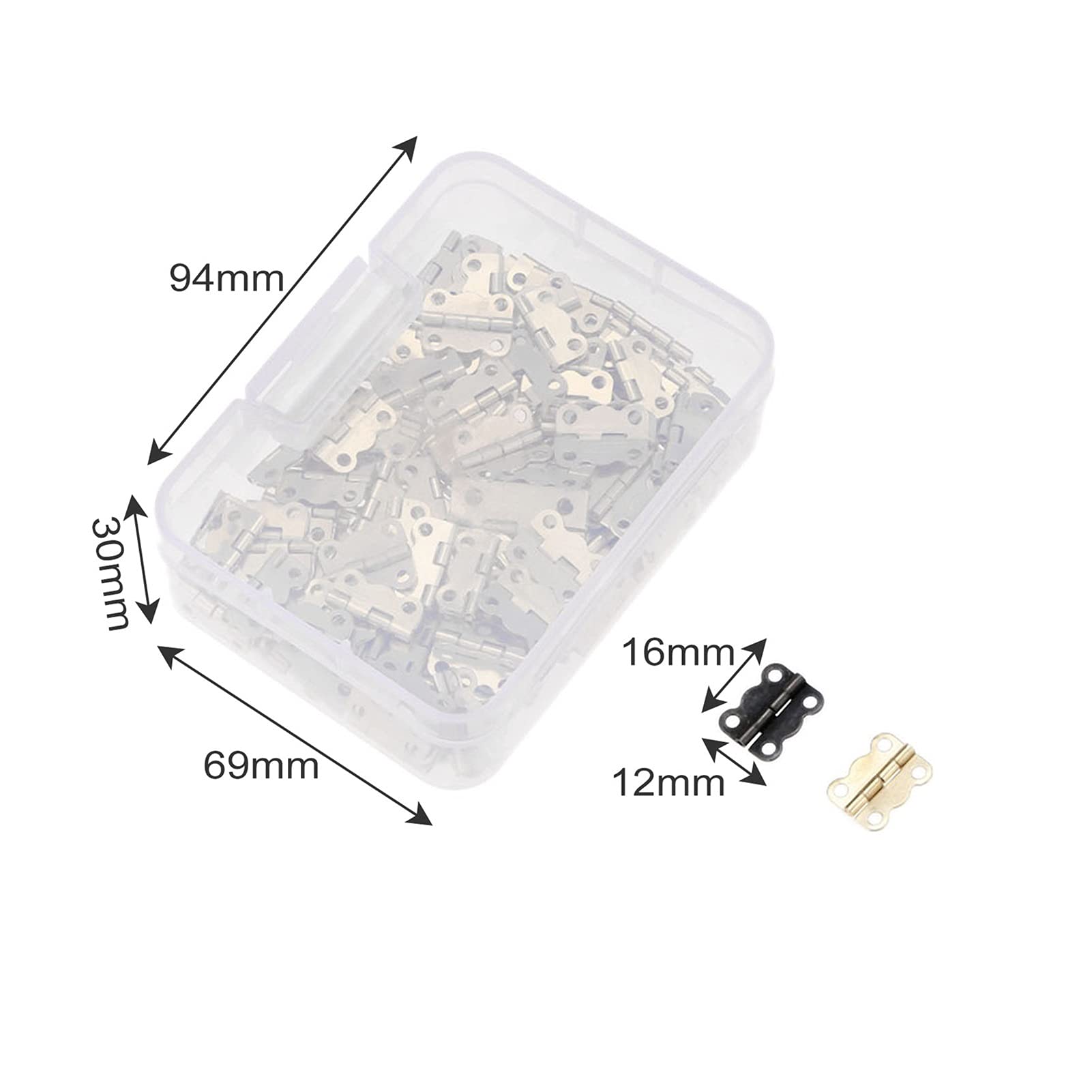 Zawias sprzętu meblowego. 200 SZTUK 16 * 12mm Gabinet Meble Meble zawiasowe Biżuteria Drewniane pudełko Dekoracyjne Akcesoria do zawiasów + 800 sztuk Śruby+ Pudełko do przechowywania (Color : B)