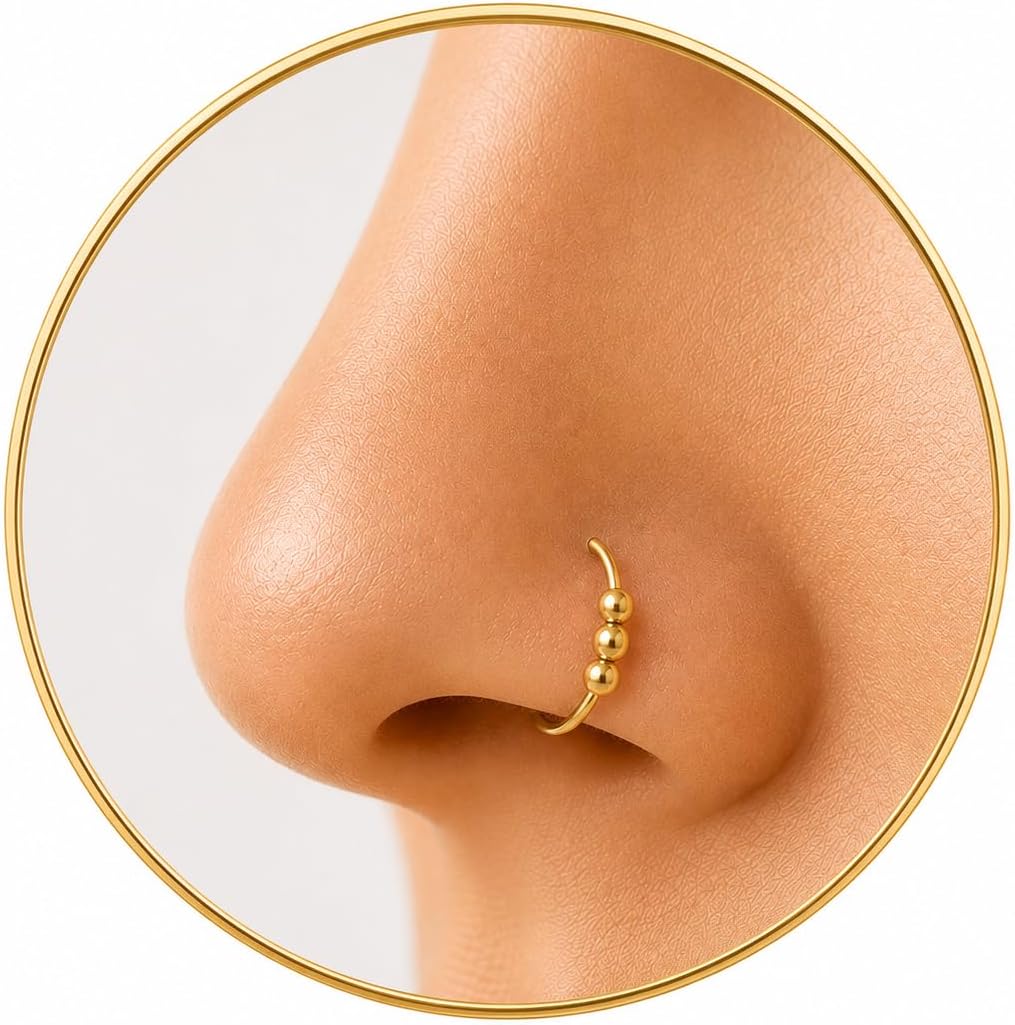 Jolliz Beaded Nose Rings Hoops โ 24 Guage Nose hoops Handmade with Classic Design, Hypoallergenic Nose Rings for Women, Nose Piercings for Stylish Everyday Wear