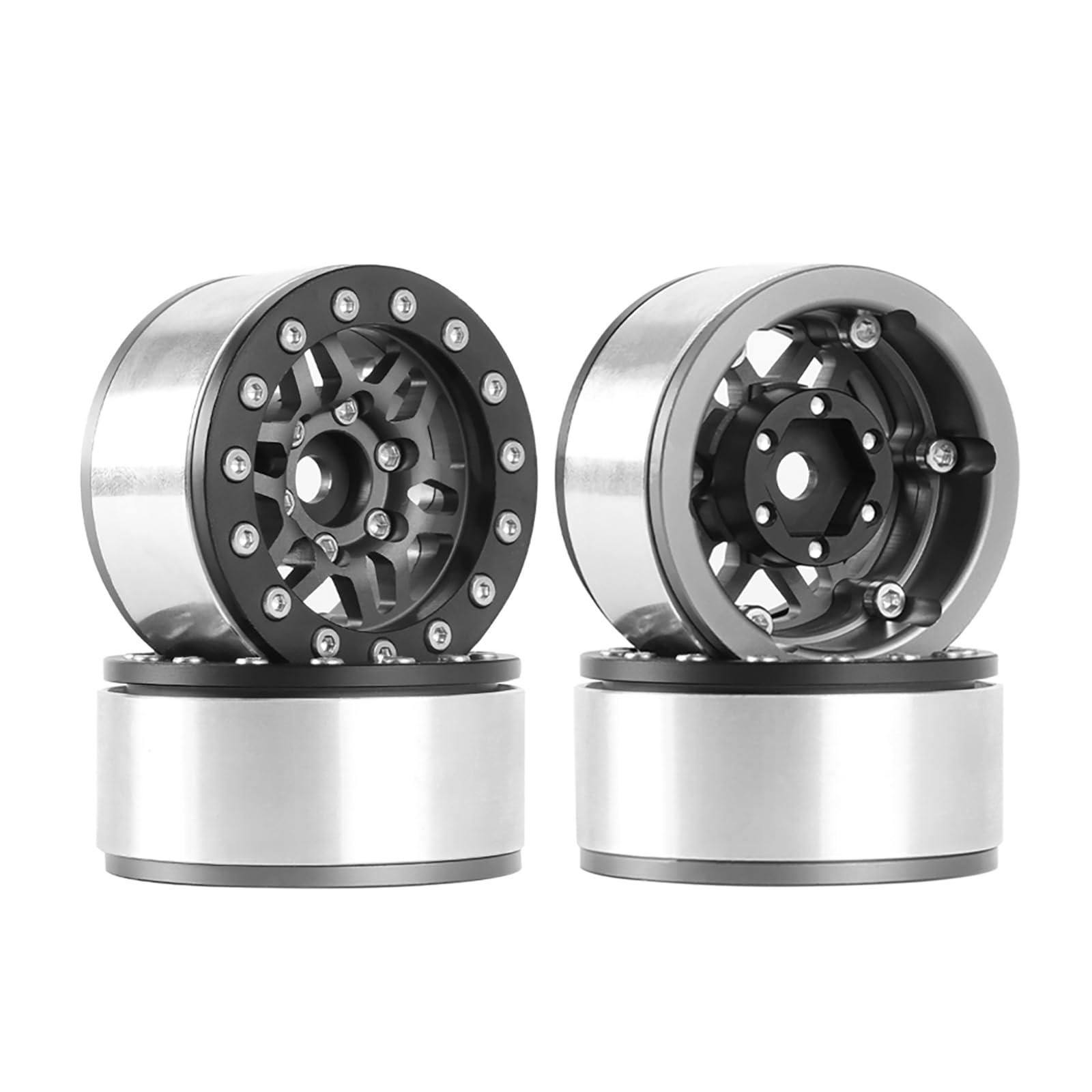 KINGCOO 4PCS 1.55 Inch Aluminum Alloy Metal Beadlock Wheel Rim Hubs Replacement for 1/10 1/12 RC Crawler Car Upgrade Parts for Axial SCX10 MN D90 TF2 CC01 UTB18 Tamiya 1.55" Tires (A-Grey) - Image 2