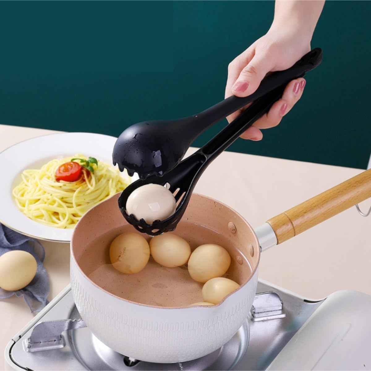 Varillas de Batir para Cocinar Clip De Comida Multifuncional For El Hogar, Clip For Comida Portátil Grueso, Colador De Cuchara De Sopa Con Mango Largo Desmontable Huevos, Espumar, Batir(White)