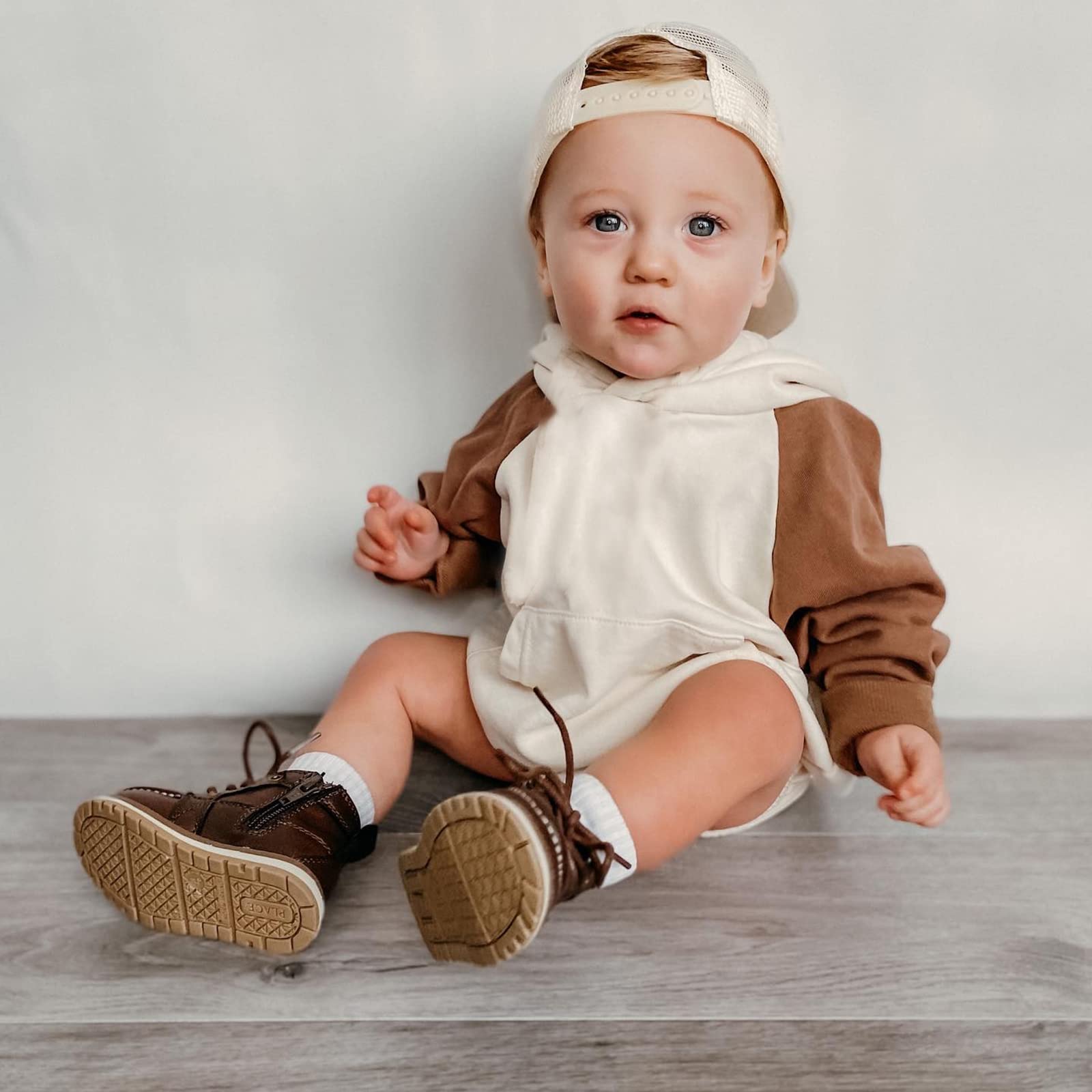 Halloween Outfit Baby Boy Girls Long Sleeve Hoodie Sweatshirt Infant Pumpkin Fall Clothes Pullover Tops (Brown White, 12-18 Months)