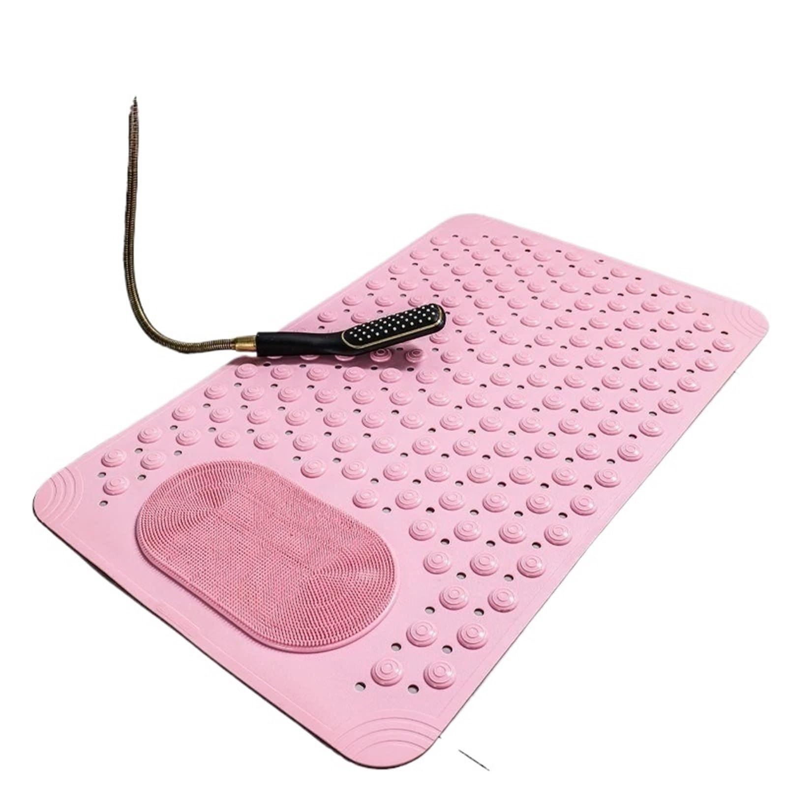 Latex Pillow Non Slip PVC Bath Mat with Suction Cup Massage Bumps Quick Dry Bathroom Rug Shower Safety Carpet Strong Drainage(Pink)