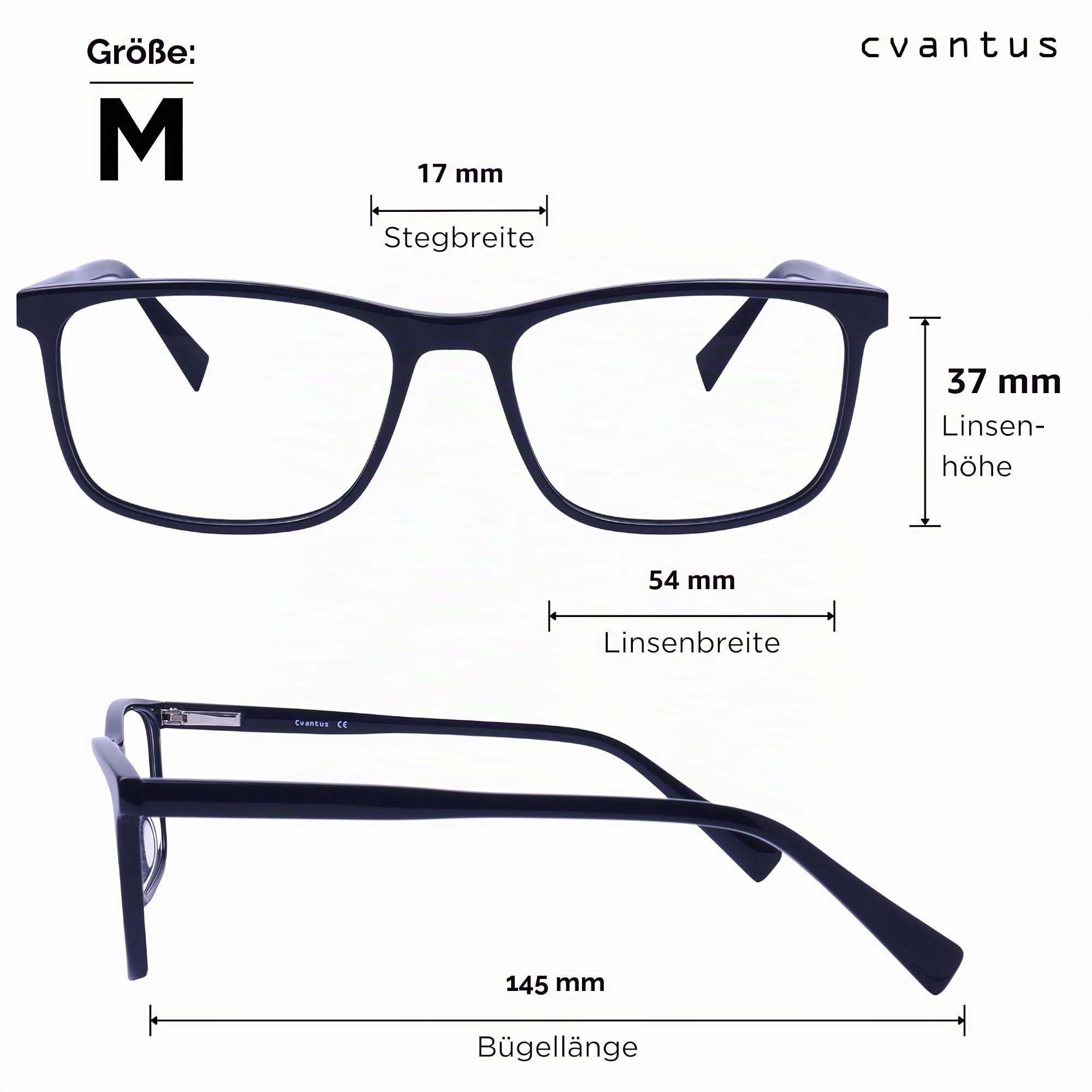 Cvantus Premium Blaulichtfilter Brille Herren & Damen | Blaulicht- und UV-Blocker, Antireflex, Antistatisch | Schwarz Blaulichtfilter Brille Quadratisch | Verschreibungsqualität, Gemacht von Optikern