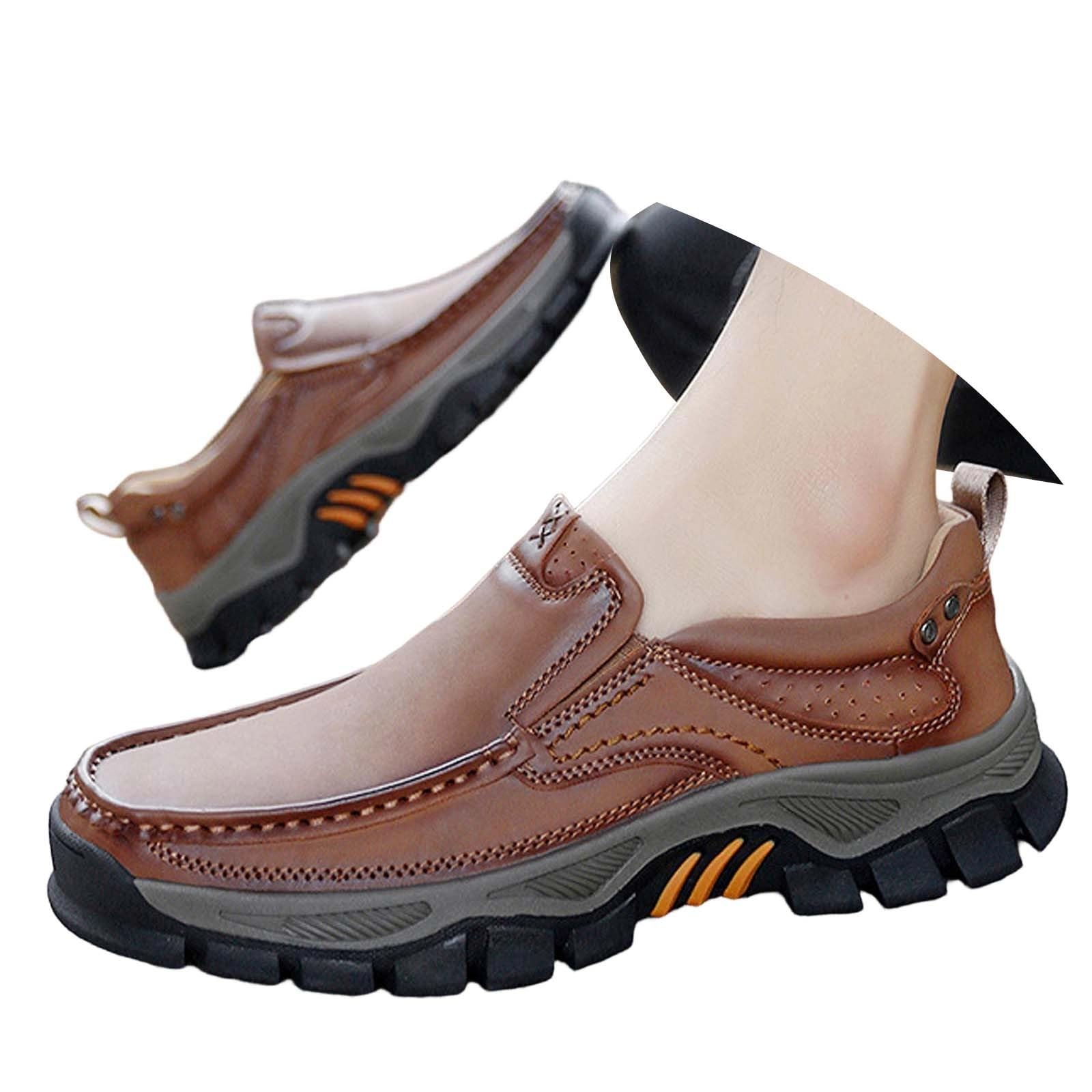 Zapatos de senderismo para hombre Slip On Mocasines cómodos de cuero mocasines transpirables antideslizantes mocasines casuales zapatos de cuero para caminar zapatos de cuero para el trabajo