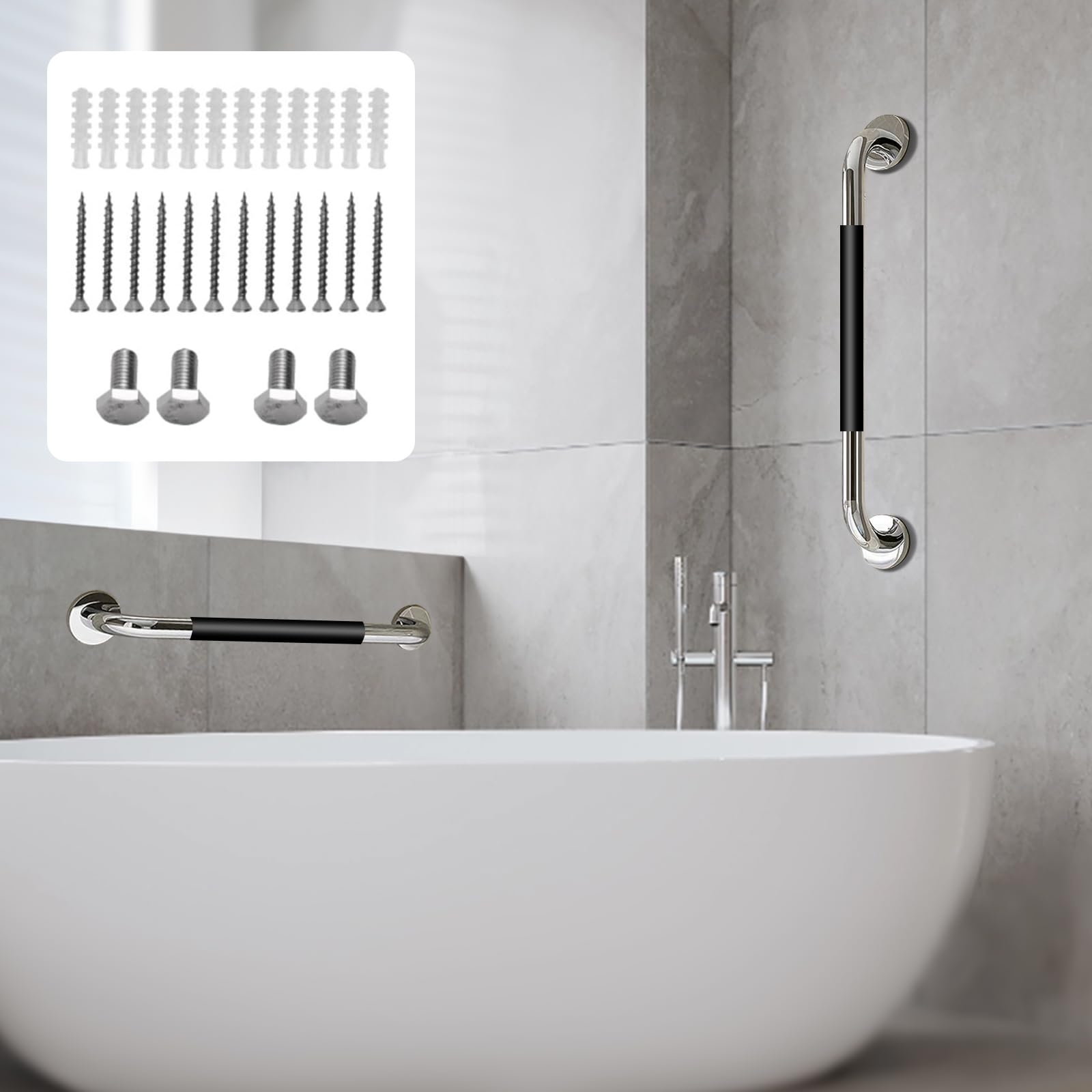2 Pack Grab Bars for Bathroom, 40 cm Anti Slip Bathroom Handicap Grab Bars for Showers, Safety Grab Bars for Tub/Toilet/Bath, Stainless Steel Disability Assist Device Accessories Handrail