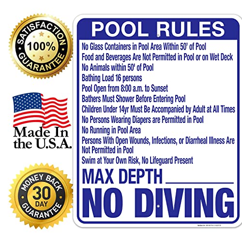 Florida Pool Rules Max Depth Sign, Complies With State Of Florida Pool Safety Code, 24X30 Inches, 55 Mil Thick Hdpe (High Density Polyethylene), Made In Usa By Sigo Signs #TOP4