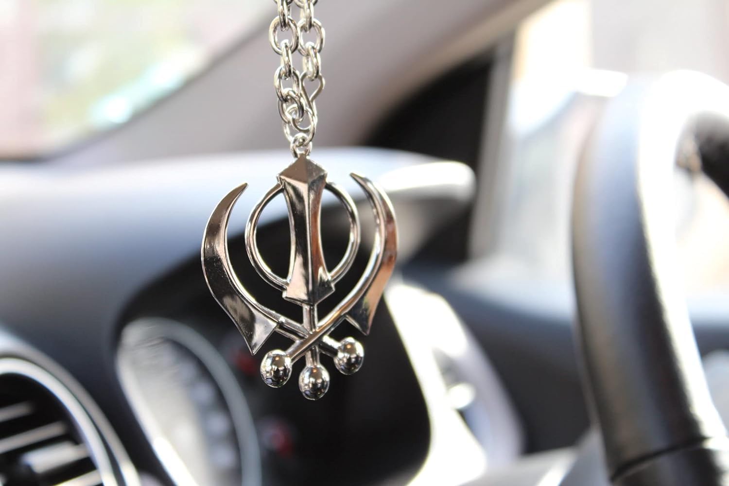 S,S Store Silver Colour Khanda For Car Rear Mirror(Car Hanging)