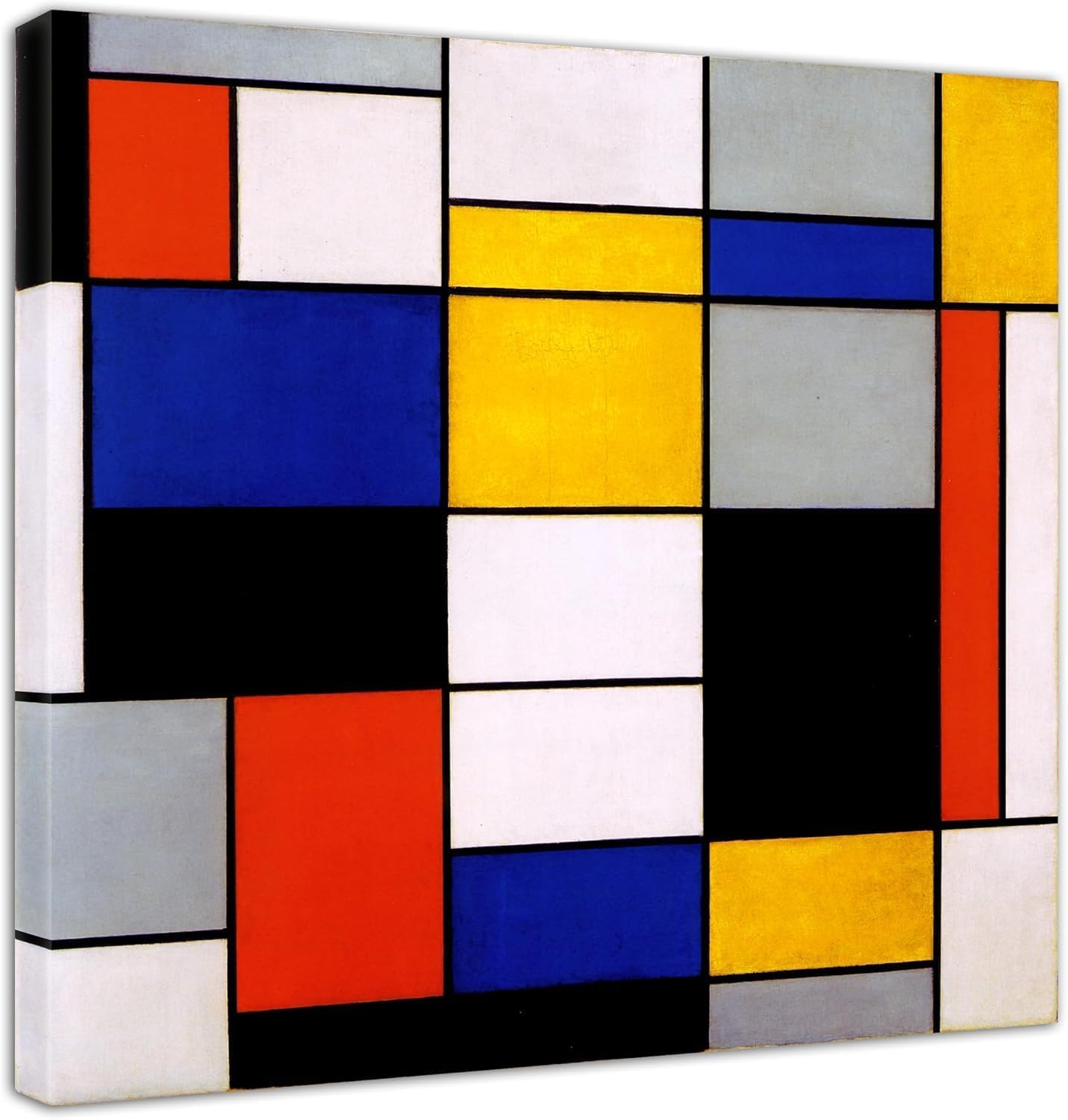 Grafic Quadro Mondrian Composizione A - Piet Mondrian - stampa su tela canvas con telaio in legno - pronto da appendere - arredamento moderno (QUADRO CON TELAIO IN LEGNO, CM 130X130)