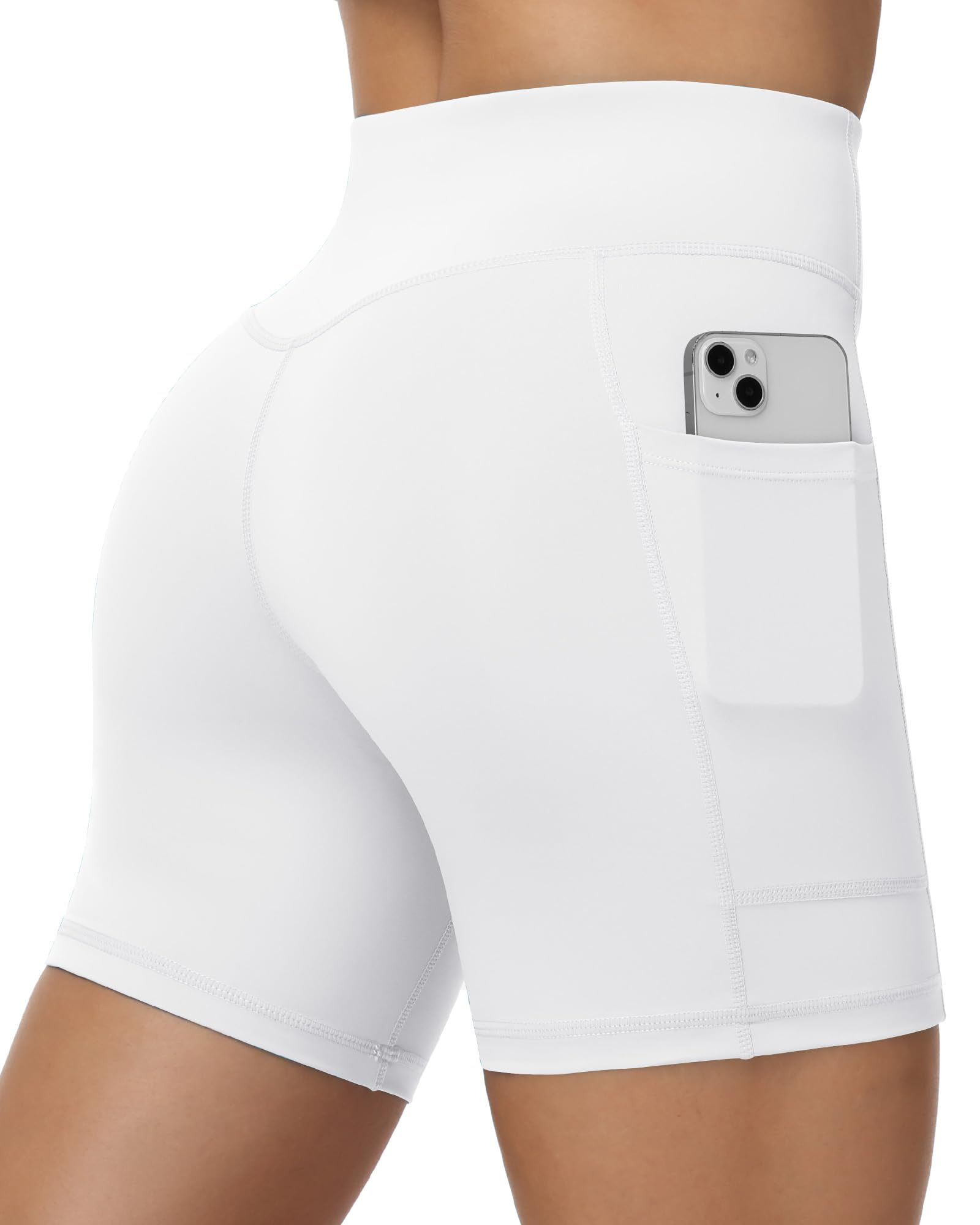 Runhit Radlerhose Damen mit Taschen, Blickdichte Kurze Leggings, Hohe Taille & Bauchkontrolle Gym Shorts, Po Anhebende Sporthose für Yoga Fitness Running Tennis