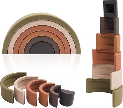 Miniatura 1 de Rainbow Stacker 6PC Montessori Juguetes Montessori de la primera infancia rompecabezas de anidación Bloques de construcción Juguetes de silicona