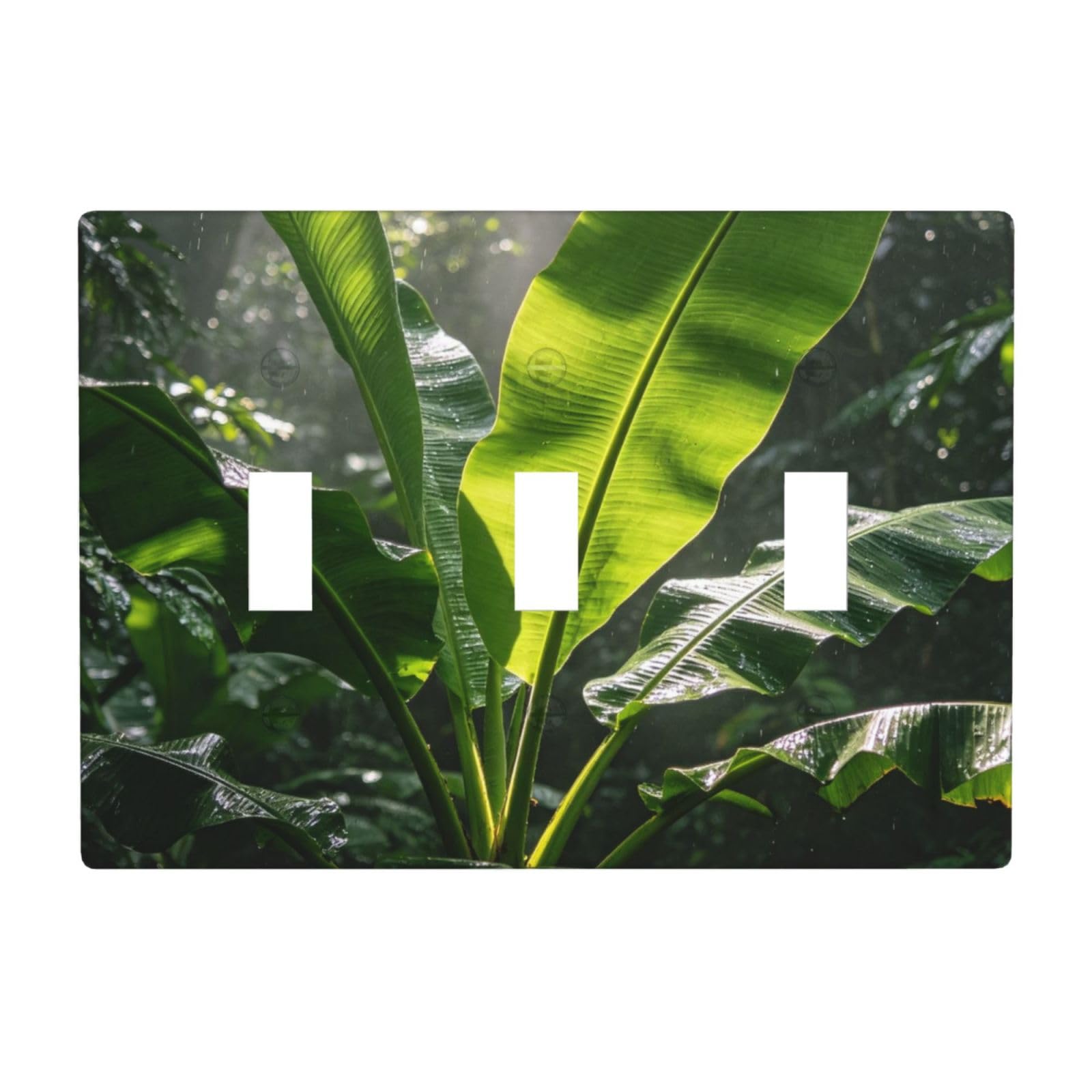 Green Banana Leaf 3 Gang Switch Plate Cover-Unbreakable Polycarbonate Wall Plate, Heat Resistant Toggle Switch Decor for Home