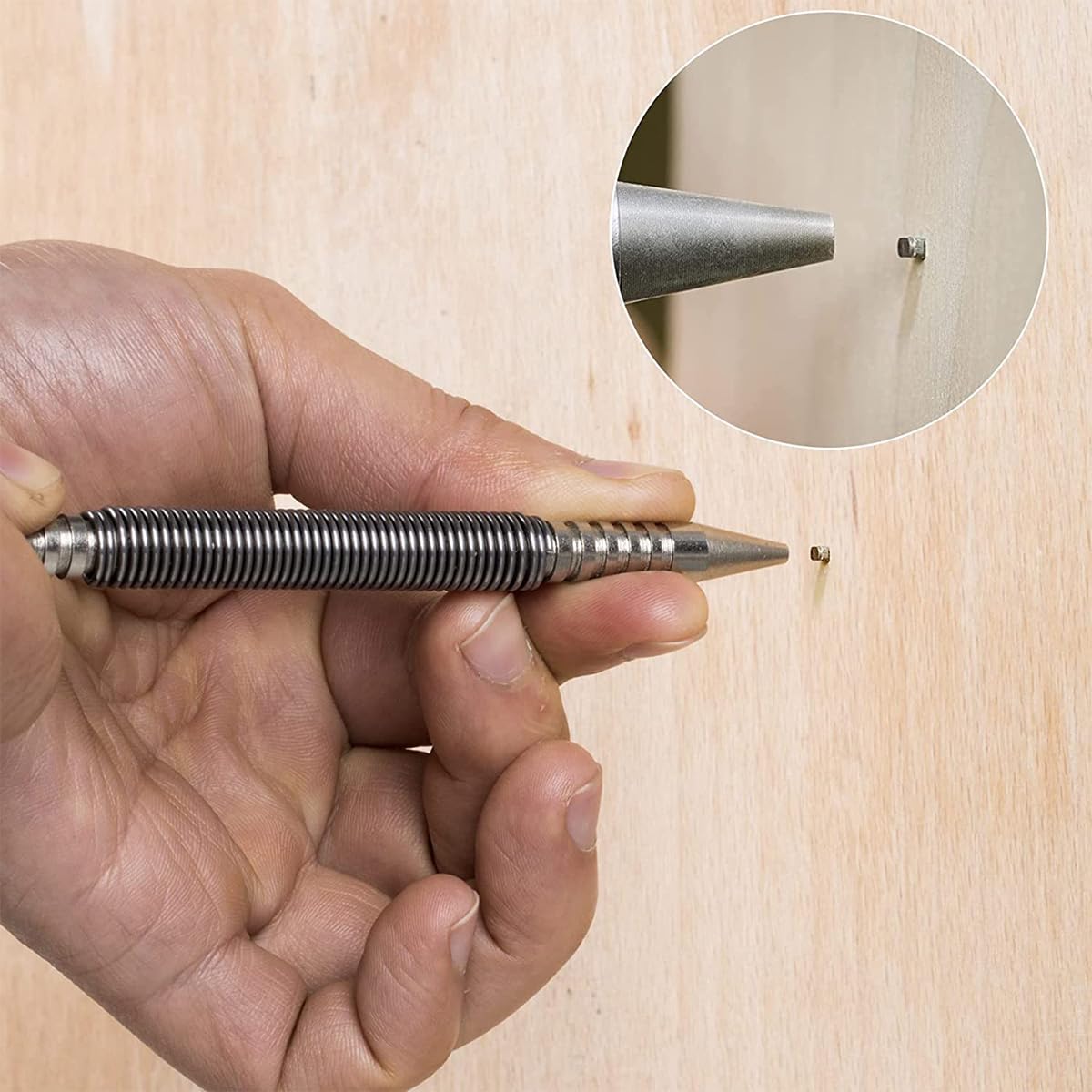 FUYGRCJ- 2Pcs Spring Center Punch Hammerless Dual Head Nail Setter Spring Loaded High Carbon Steel Nail Punch Narrow Space Door Hinge Pin Remover Tool for Carpenter Woodworking