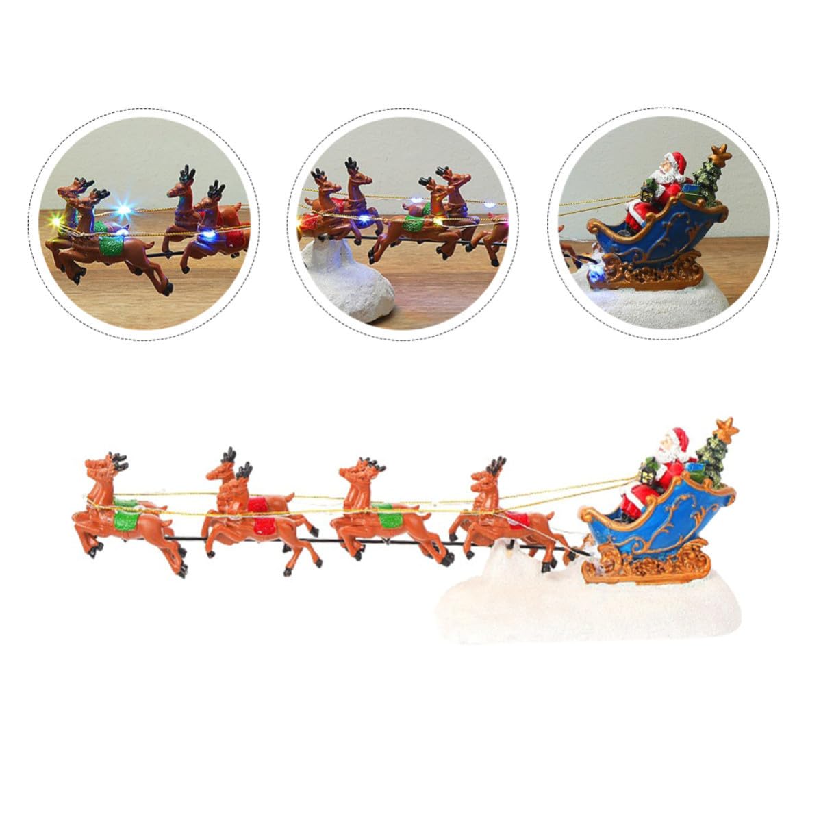 Decorazione Natalizia in Resina Renna Luminosa e Slitta Musicale per Casa, Ornamento Natalizio Luce LED per Feste di Natale