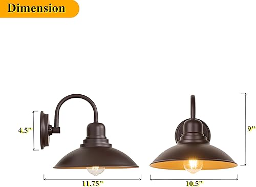 Miniatura 6 de Luz de granero de bronce con cuello de cisne rústica, iluminación de tocador de casa de campo interior con enchufe E26, aplique redondo para pared