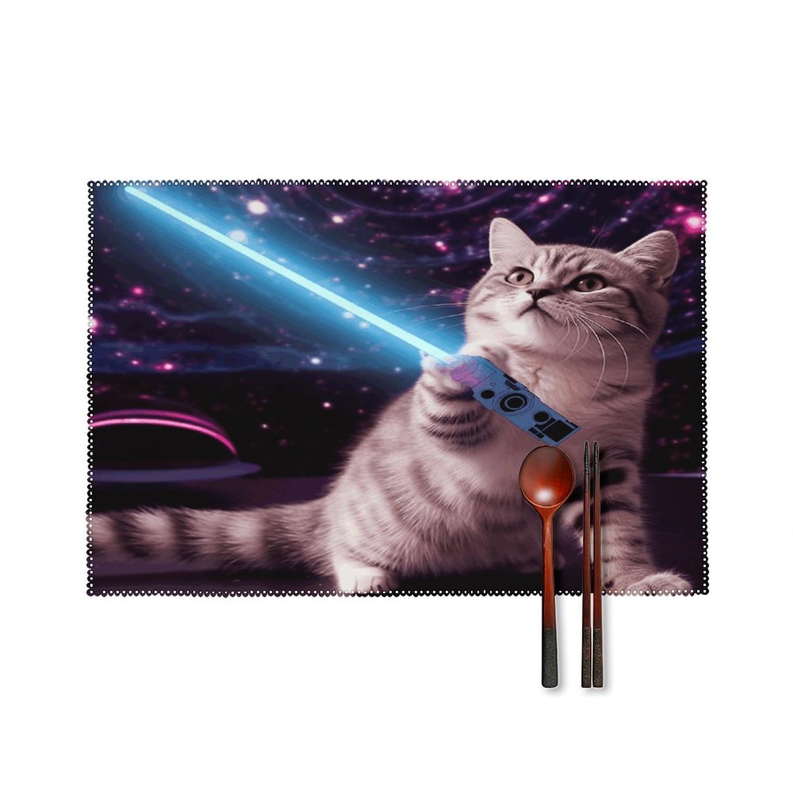 Fekiloot Style Space Laser Cat Placemats Set Of 6,Table Mat