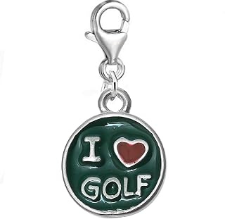 Sexy Sparkles I Love Golf Charm Clip on Pendant for European Charm Bracelet Jewelry with Lobster Clasp