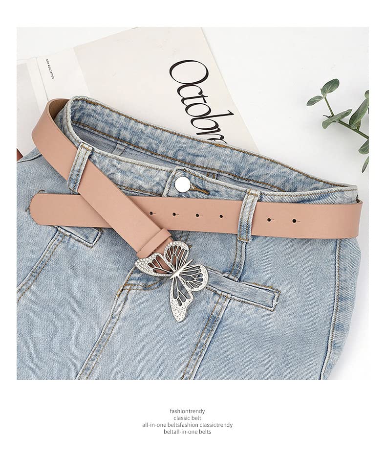 Womens Belts for Jeans Dresses Fashion Silver Rhinestone Butterfly Buckle Belt Black Brown Pink Off White3