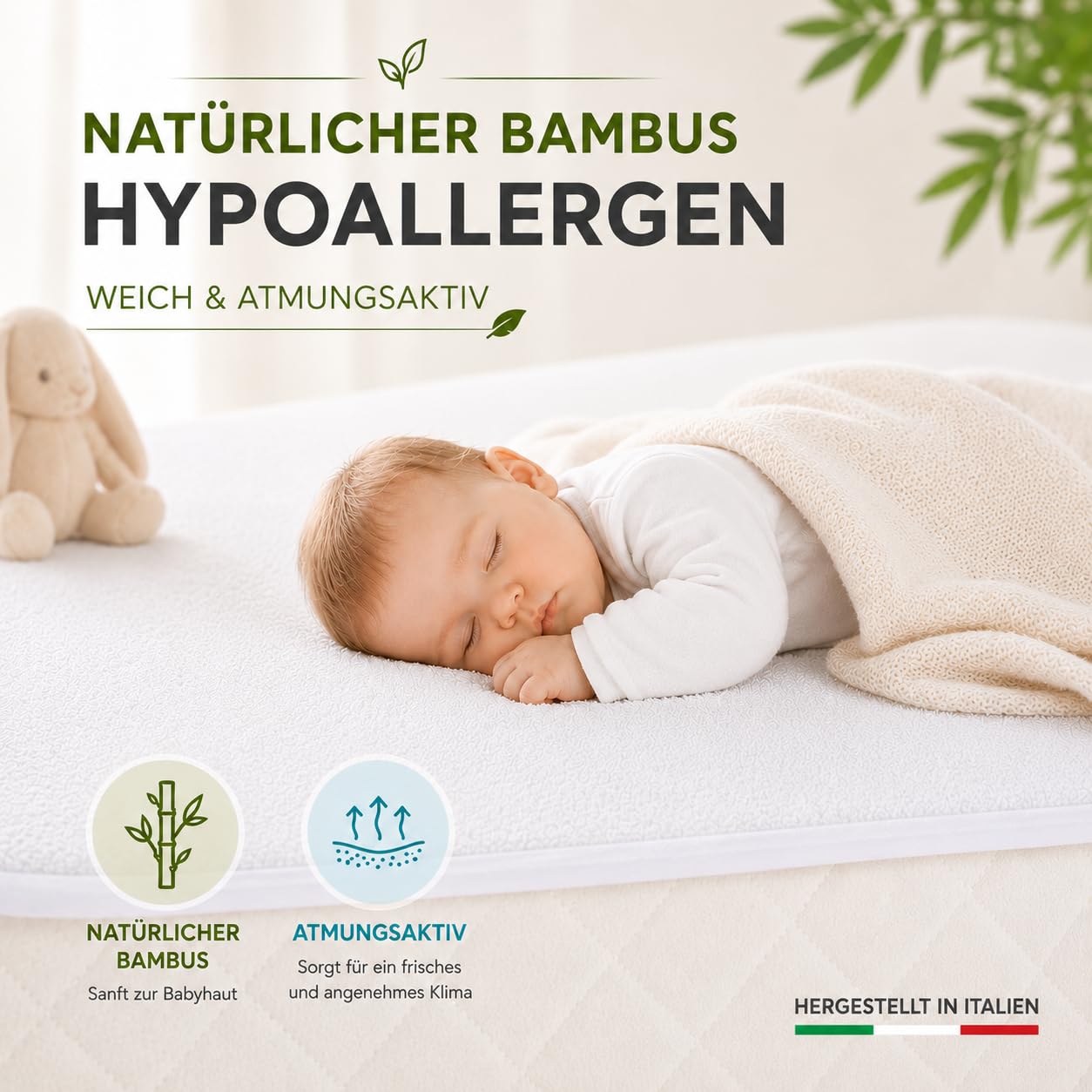 Flyideas Wasserdichter Matratzenschoner Babybett 80x160 cm, 2 STK. Zertif. Bambus - Matratzenschutz Betteinlage Babybettchen
