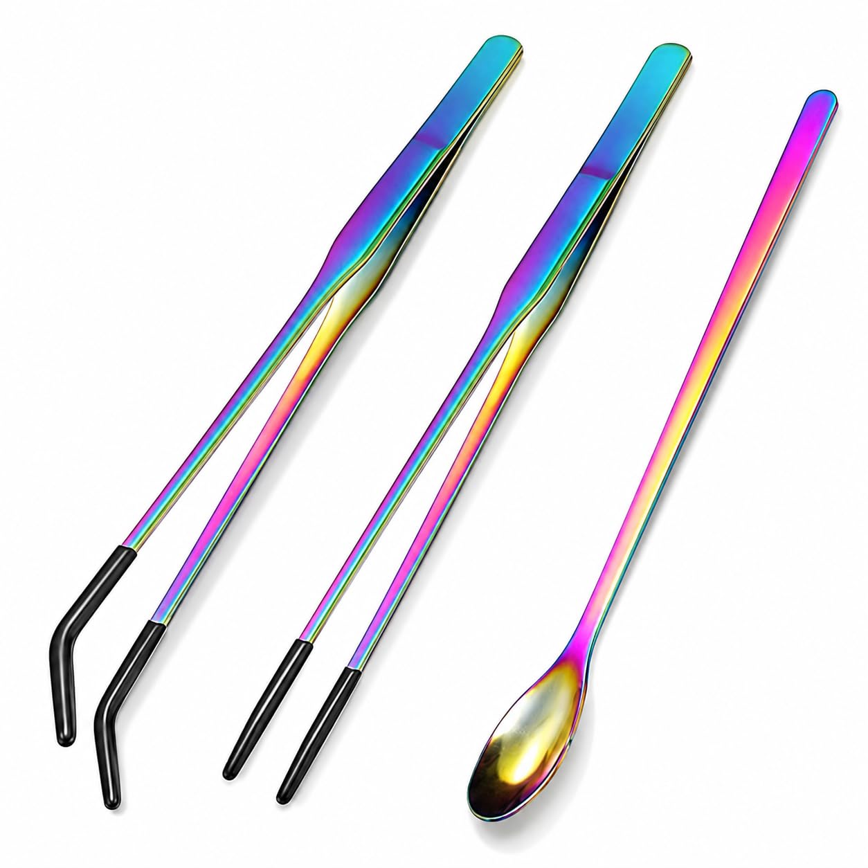 Trevixor 3 PCS Feeding Tongs Set, Gecko Tank Accessories and Leopard Gecko Tank Accessories, Long Reptile Feeding Tongs with Rubber Tips and Feeding Spoon