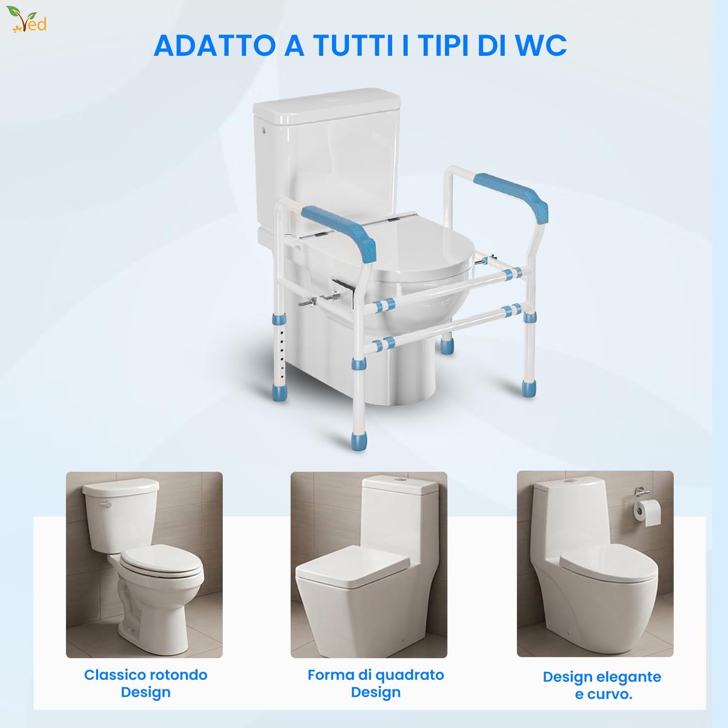 VED Barra di Sicurezza per WC in Acciaio Migliorato con Morsetto Fissabile, Assistenza per WC, Barre per Disabili
