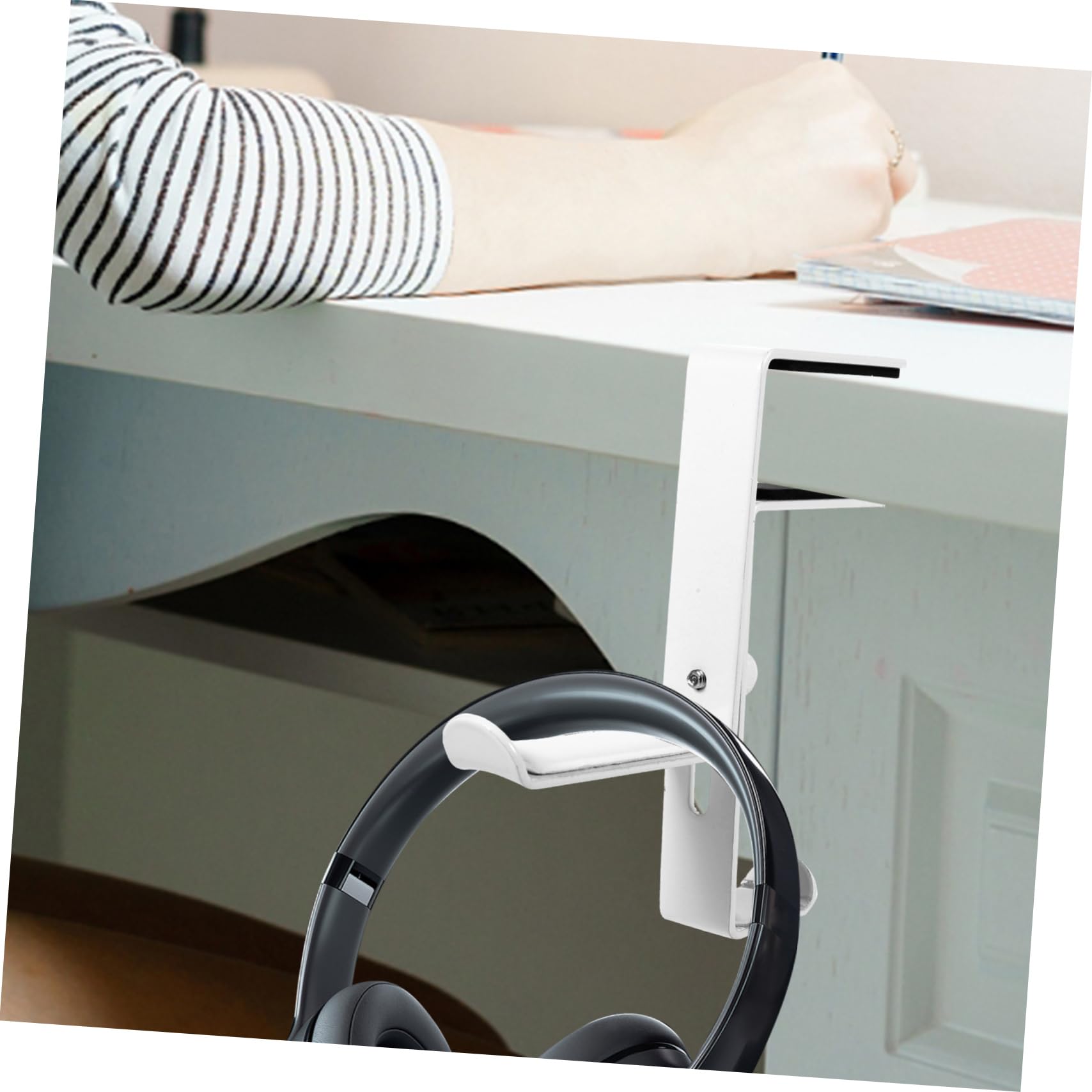 Artibetter 3piezas Soporte Para Auriculares Ajustable Gancho Bajo Escritorio Instalación Sin Perforación Soporte De Metal Para Gaming Protección De Pu Diseño Curvado y Elevado