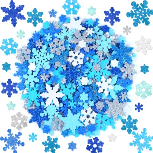 576 PCS Snowflake Foam Stickers, Glitter Winter Snowflake Stickers,8 Sheets