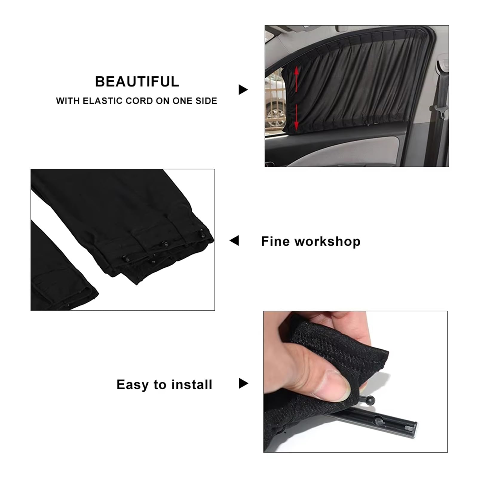 Autoscheiben Sonnenschutz Auto Sonnenschutz Seitenfenster Vorhang Auto Faltbar UV-Schutz Schwarz Reines Tuch Auto Zubehör(Black 50x47cm)