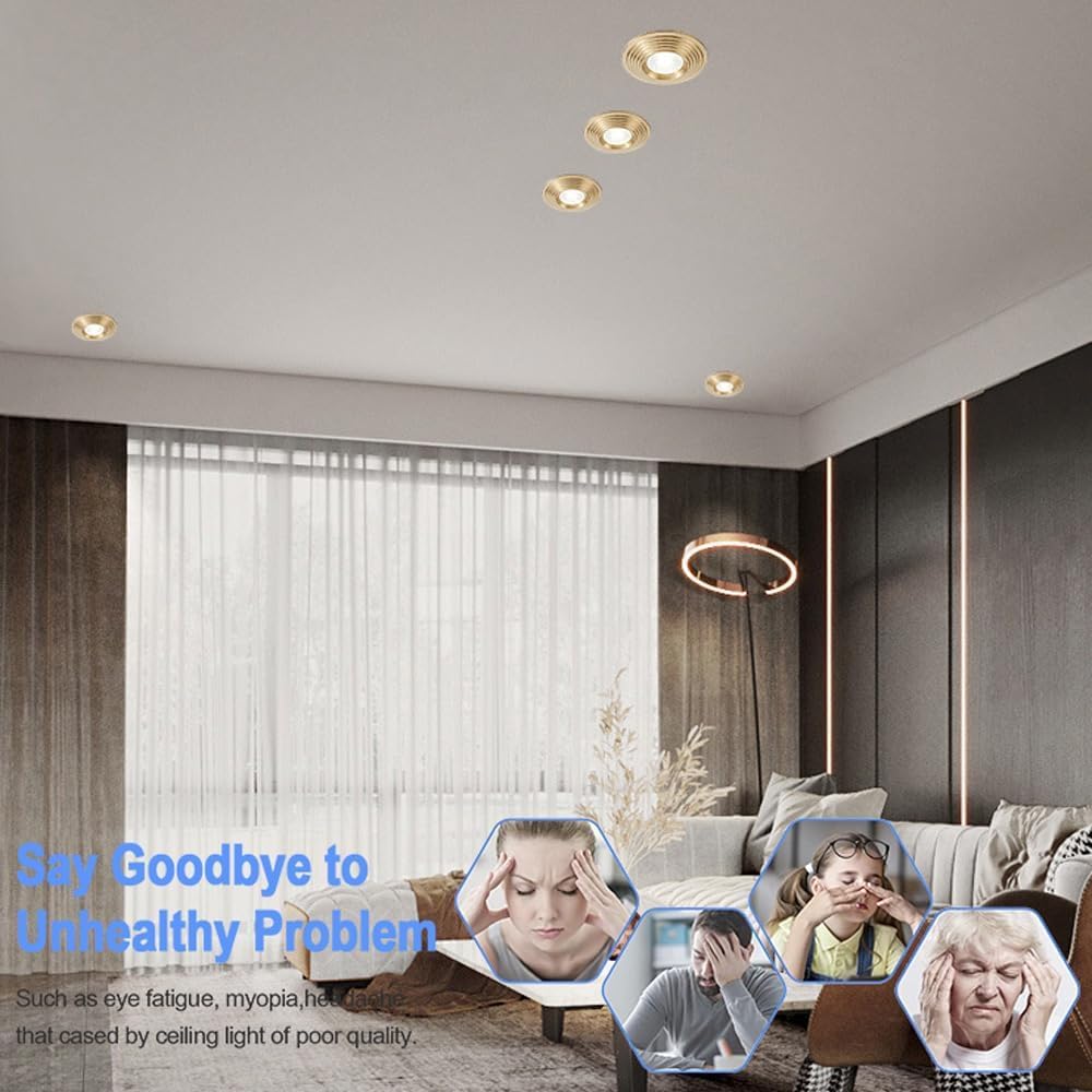 XBTGS Faretti da incasso a LED rotondi in ottone da 10,9 cm con rivestimento deflettore, luce diurna, faretti profondi antiriflesso, installazione semplice, senza coppia