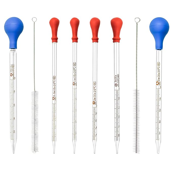 Wandefol 6 Pcs Pipettes Verre, 0,5ml 1ml 2ml 3ml 5ml 10ml et Brosse de