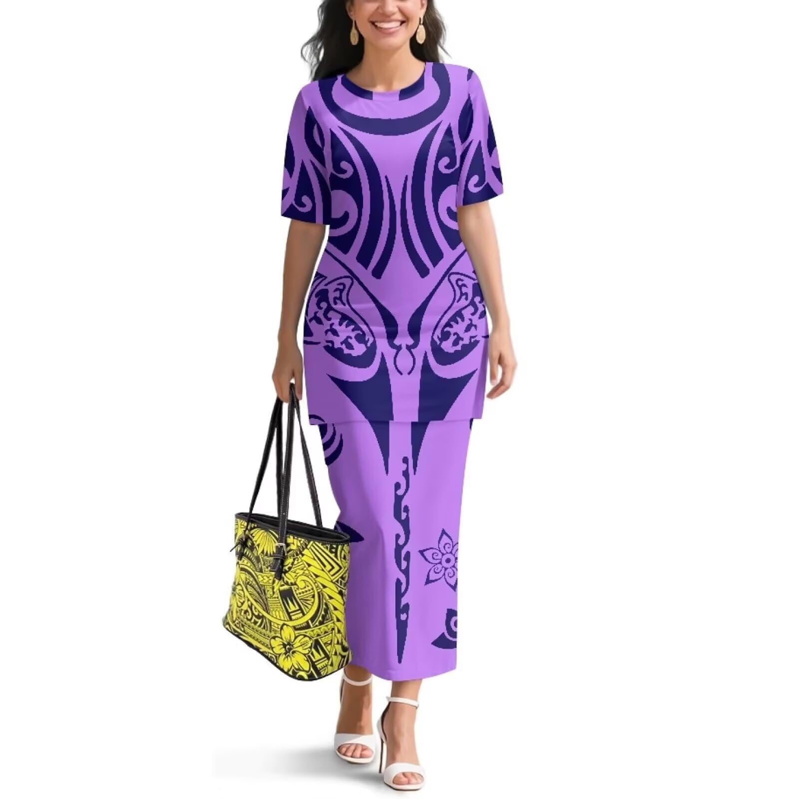 Samoa Puletasi Dress for Women Polynesian Top and Maxi Skirt Sets
