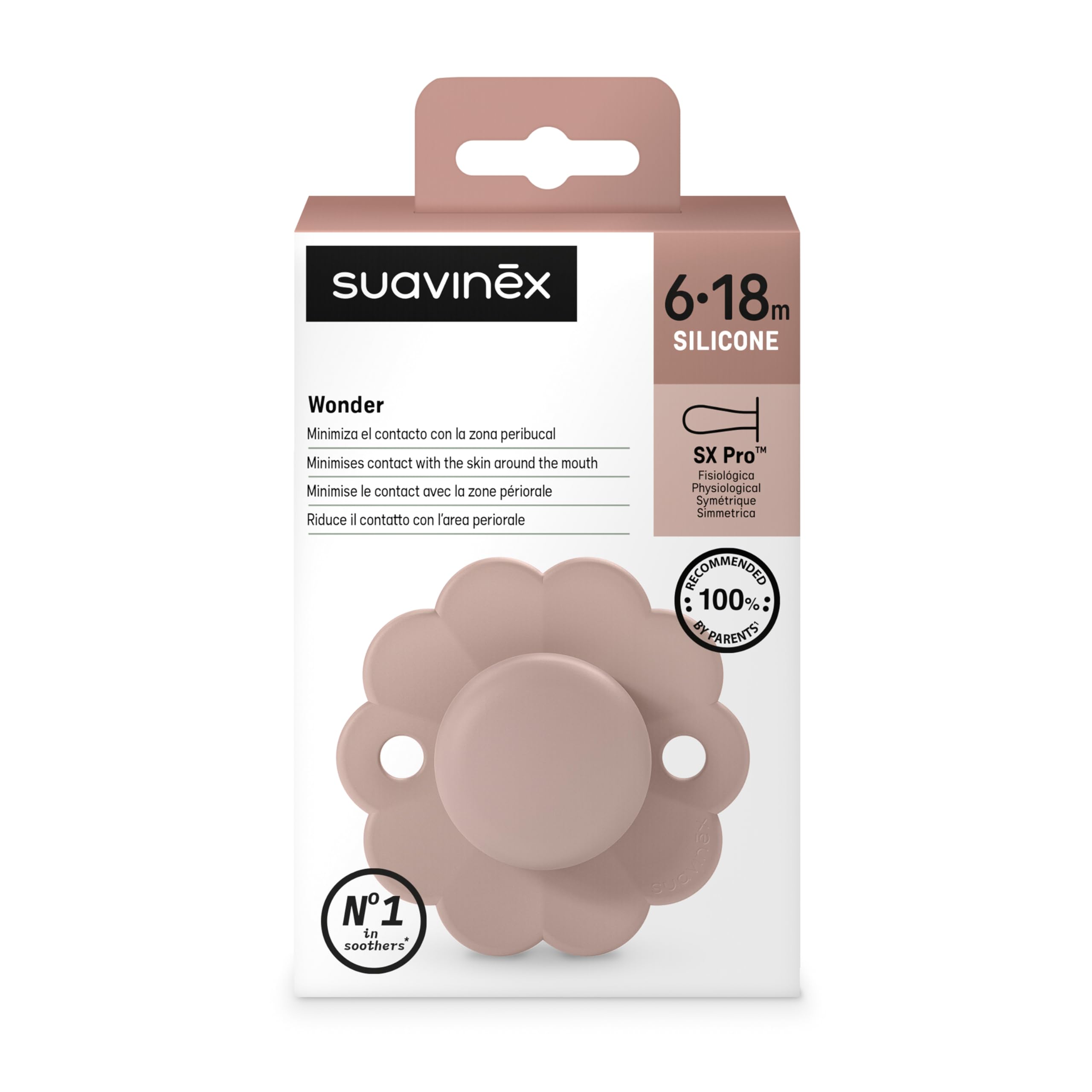 Suavinex, Chupete para Bebés 6/18 Meses, Chupete Redondo con Tetina Fisiológica de Silicona SX Pro, Tetina Simétrica, Plana y Flexible, Respeta el Desarrollo Bucodental, Wonder Mauve — view 3