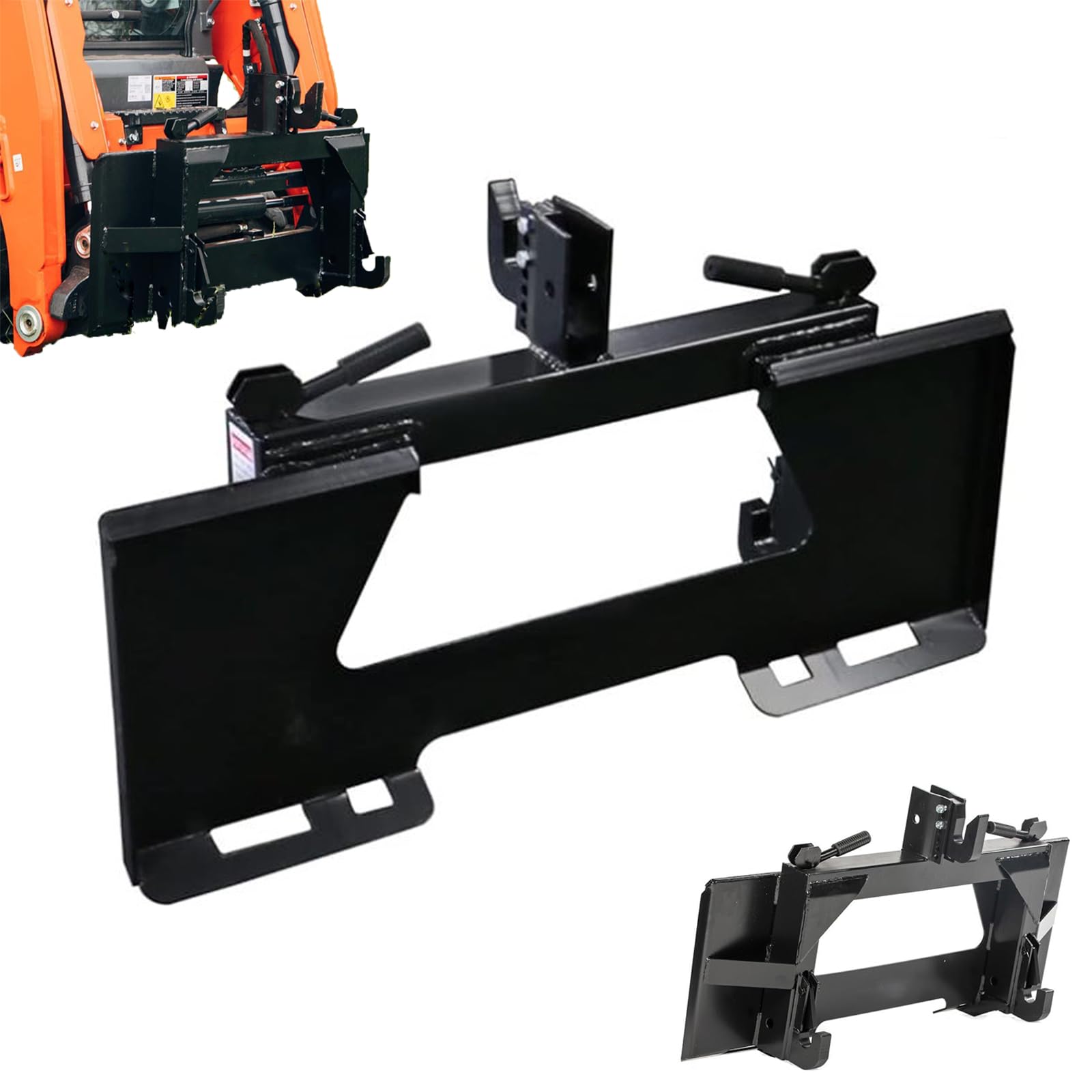 Garvee Front Tractor Quick Attach Skid-Steer Plate with 3-Point Hitch Hooks & 2" Trailer Hitch, Multi-Function Front Mount Adapter for Light