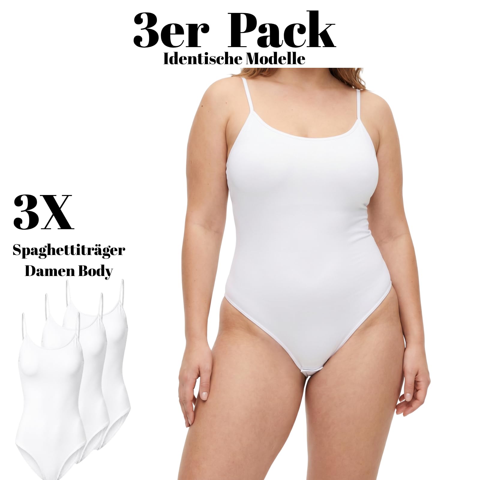 Body Damen 3er Set – Spaghetti Träger, Bodysuit für Damen, Kein Shaping, Weich, Atmungsaktiv, Bodies für Damen Schwarz, Alltag - Basic Unterwäsche
