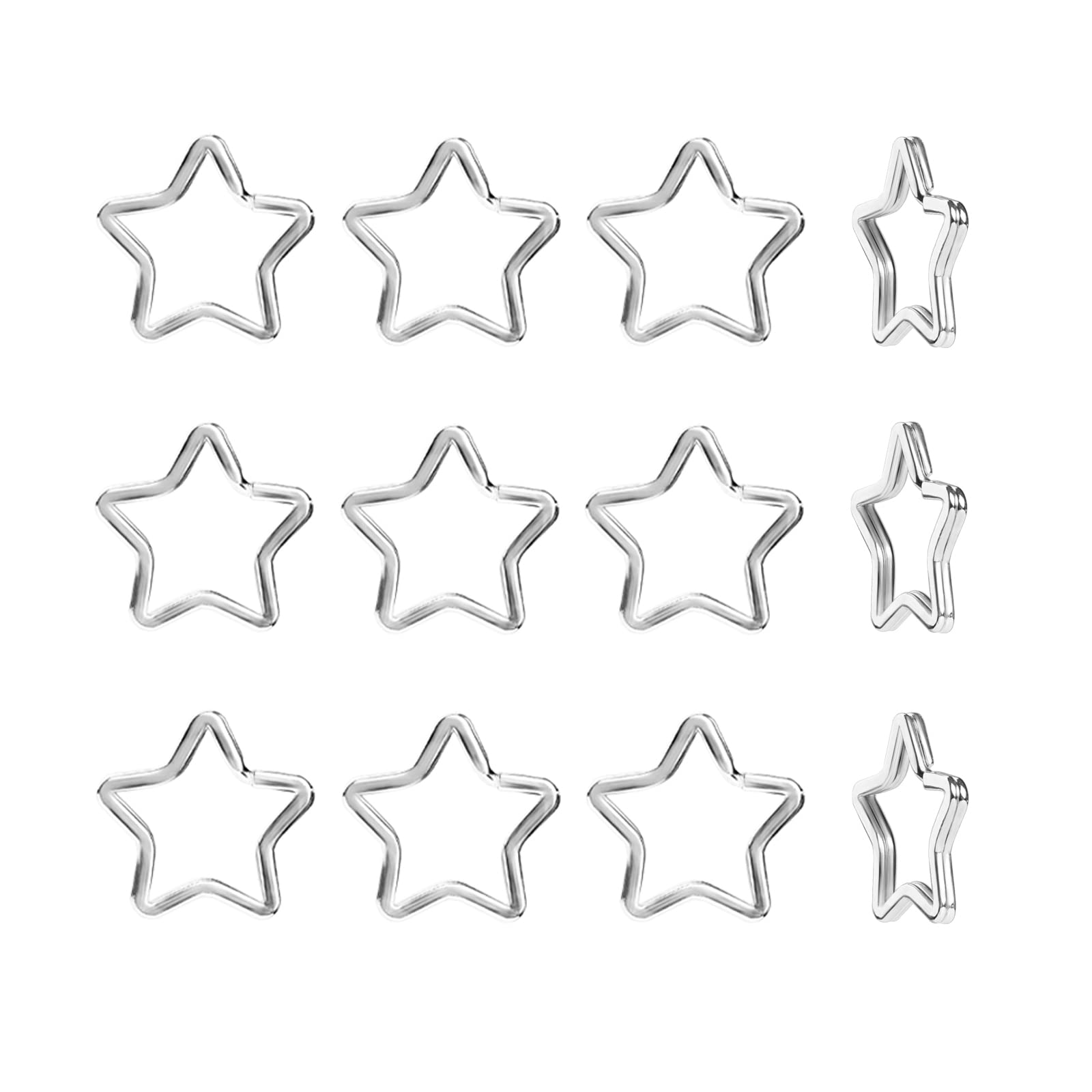 Photo 1 of 12pcs Creative Key Ring Keychain Star Shape Silver Metal Flat Split Key Holder Chains Rings Crafts DIY for Home Car Tag Office Organization Lanyards Keys Attachment Gift