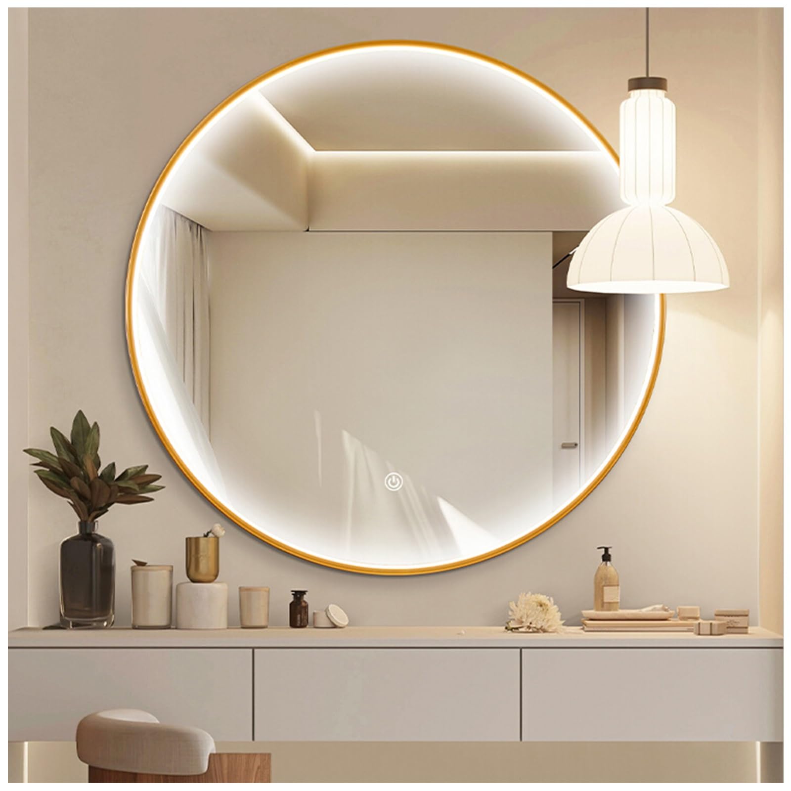 Miroir de maquillage mural avec cadre métal pour routine beauté