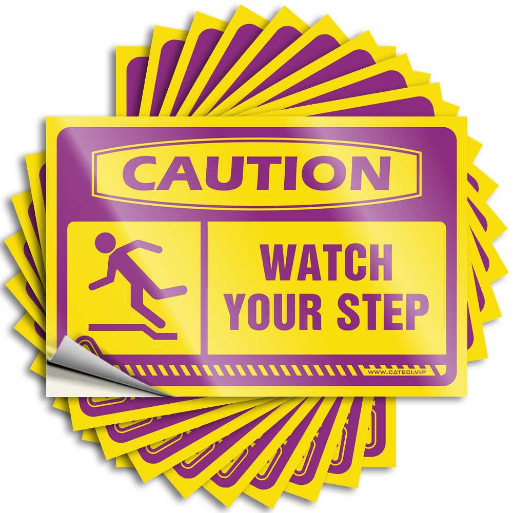 Fzfn Men's Colour Caution Watch Your Step Window Neutral - Indie Lettering Sticker Self Adhesive Sticker(8X12cm)