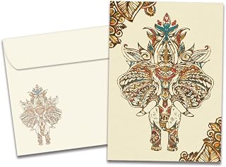 Tree-Free Greetings - Diwali Card - Artful Designs - 1 Card + Matching Envelopes - Made in USA - 100% Recycled Paper - 5"x7" - Vibrant Elephants Diwali (GO61495)