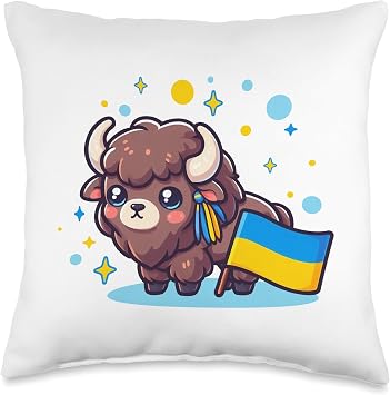 Adorable Ukrainian Banner Fan Ukraine Flag Cute Bison Zubr Throw Pillow