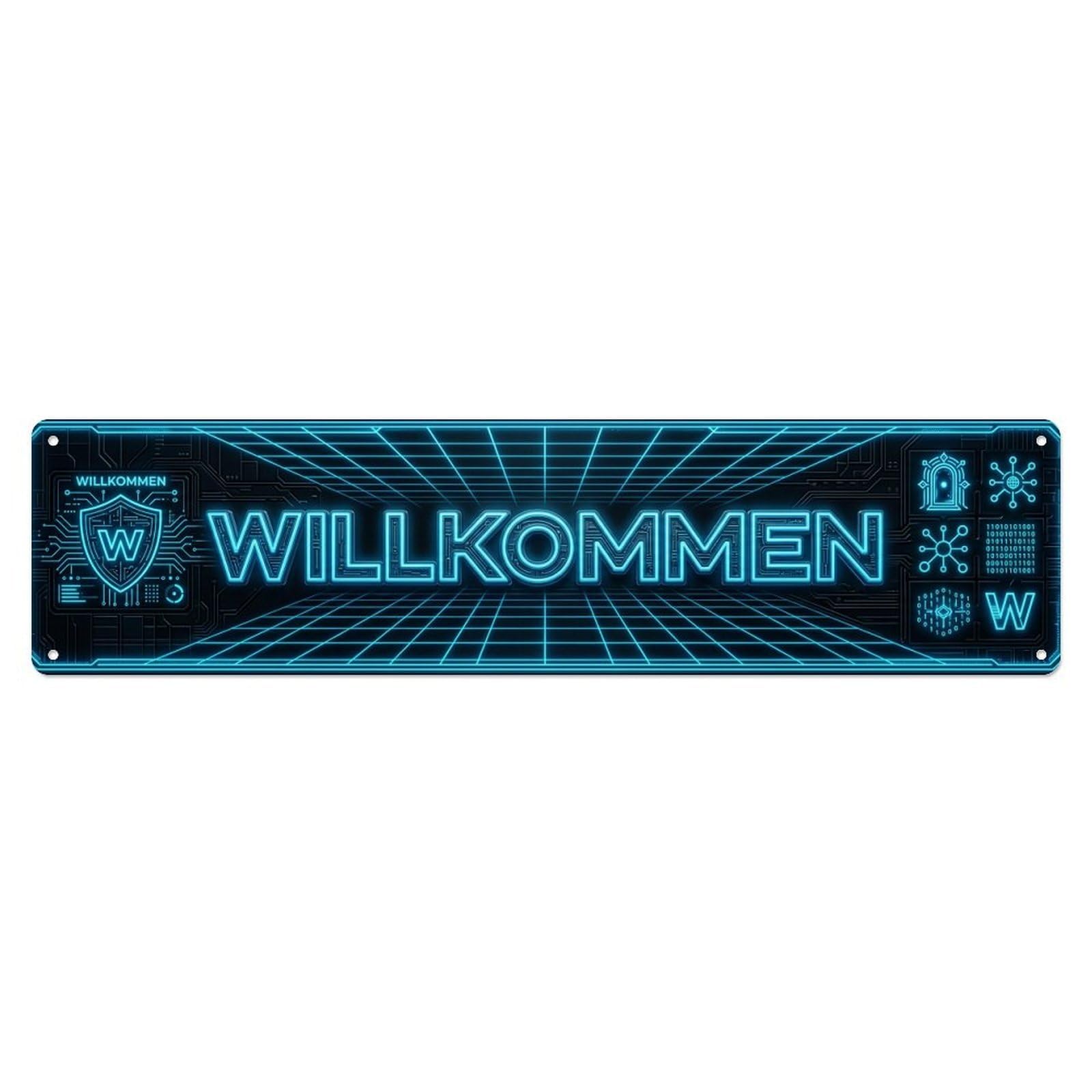 Neon Neon Tron Grid Cyber Welcome Metal Tin Sign
