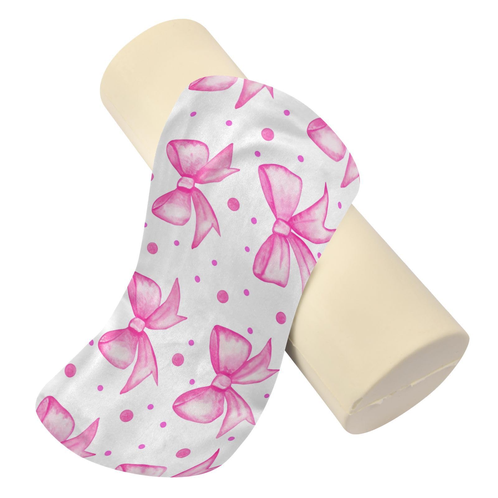Kigai Pink Bows Cervical Pillow for Neck Pain Relief Neck Roll Memory Foam Bolster Pillow for Legs Bed Head Back Sleeping Support
