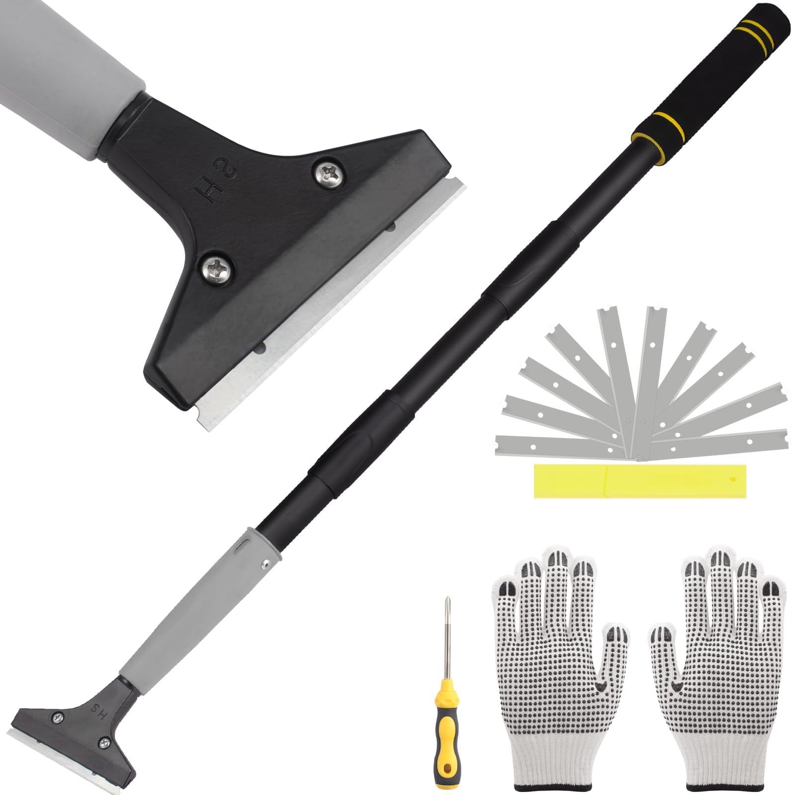 Floor Scraper Long Handle, 31" to 61" Gum Scraper Tool for Floor Cleaning Tile Wall Gum Paint with 4 inch Scraper Blade Long Handle Sturdy and Durable (31“-61”)