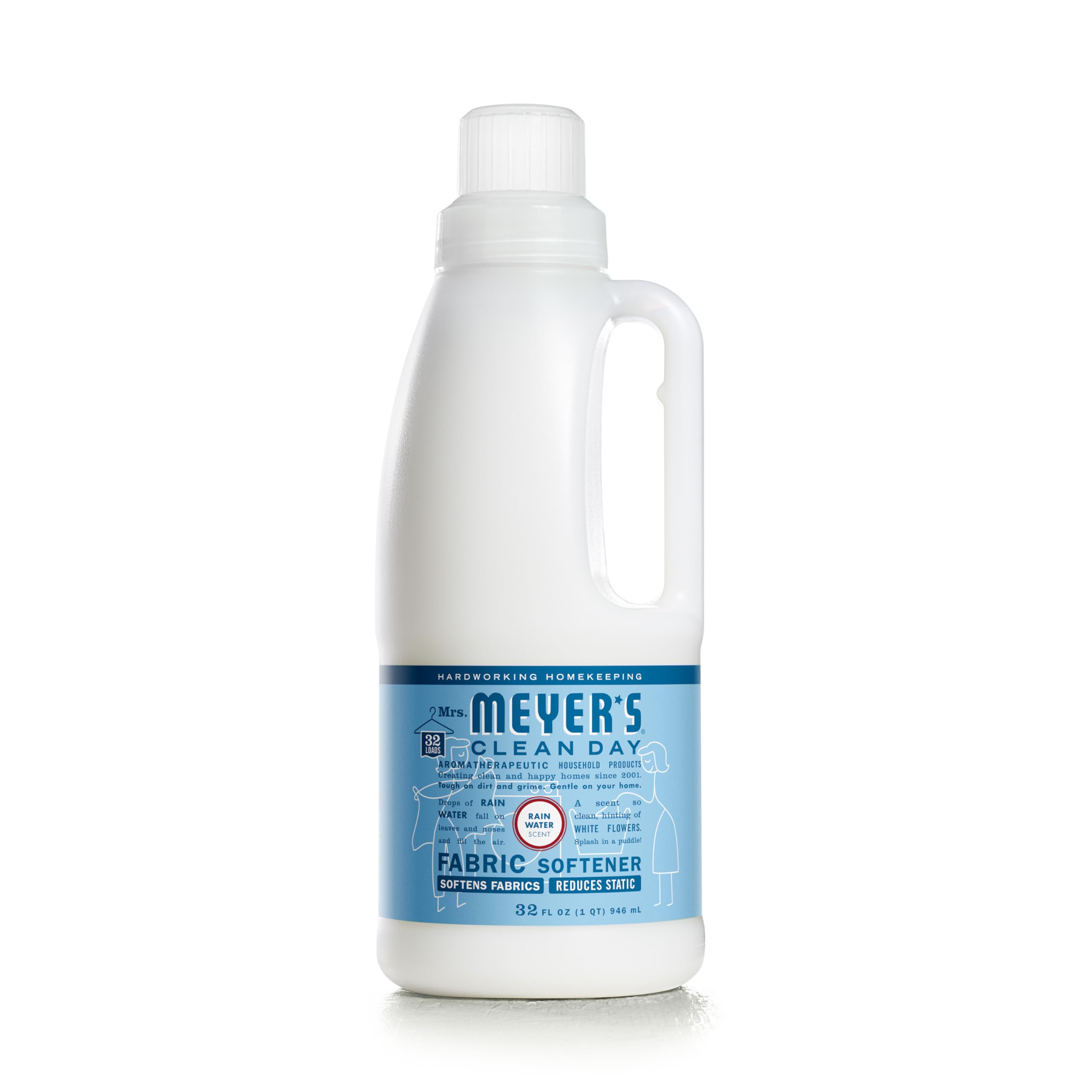 MRS. MEYER'S CLEAN DAY Liquid Fabric Softener, Infused with Essential Oils, Paraben Free, Rain Water Scent, 32 oz (32 Loads)