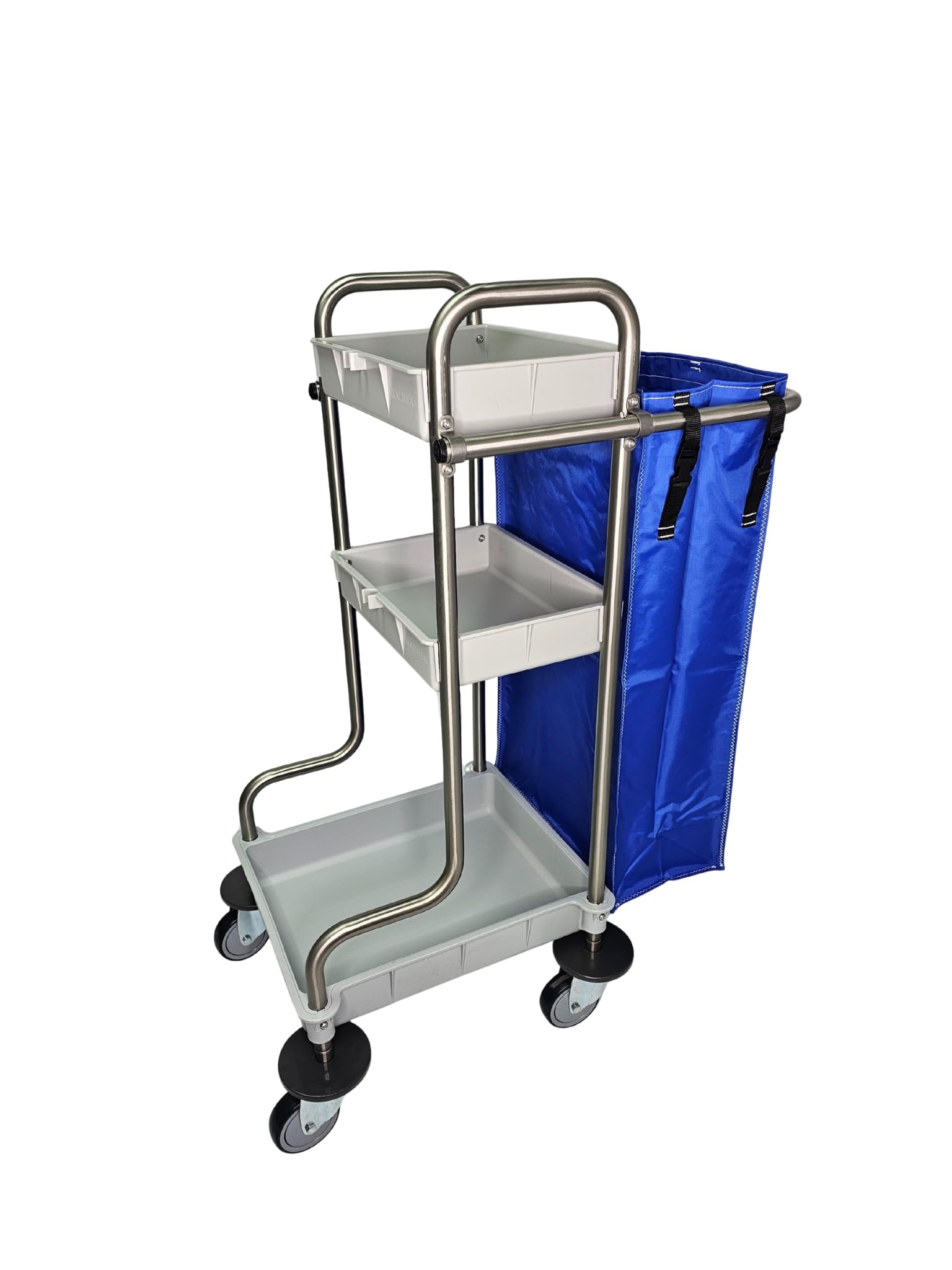 Carro de limpieza industrial de acero inoxidable 18/8 con protectores de rueda