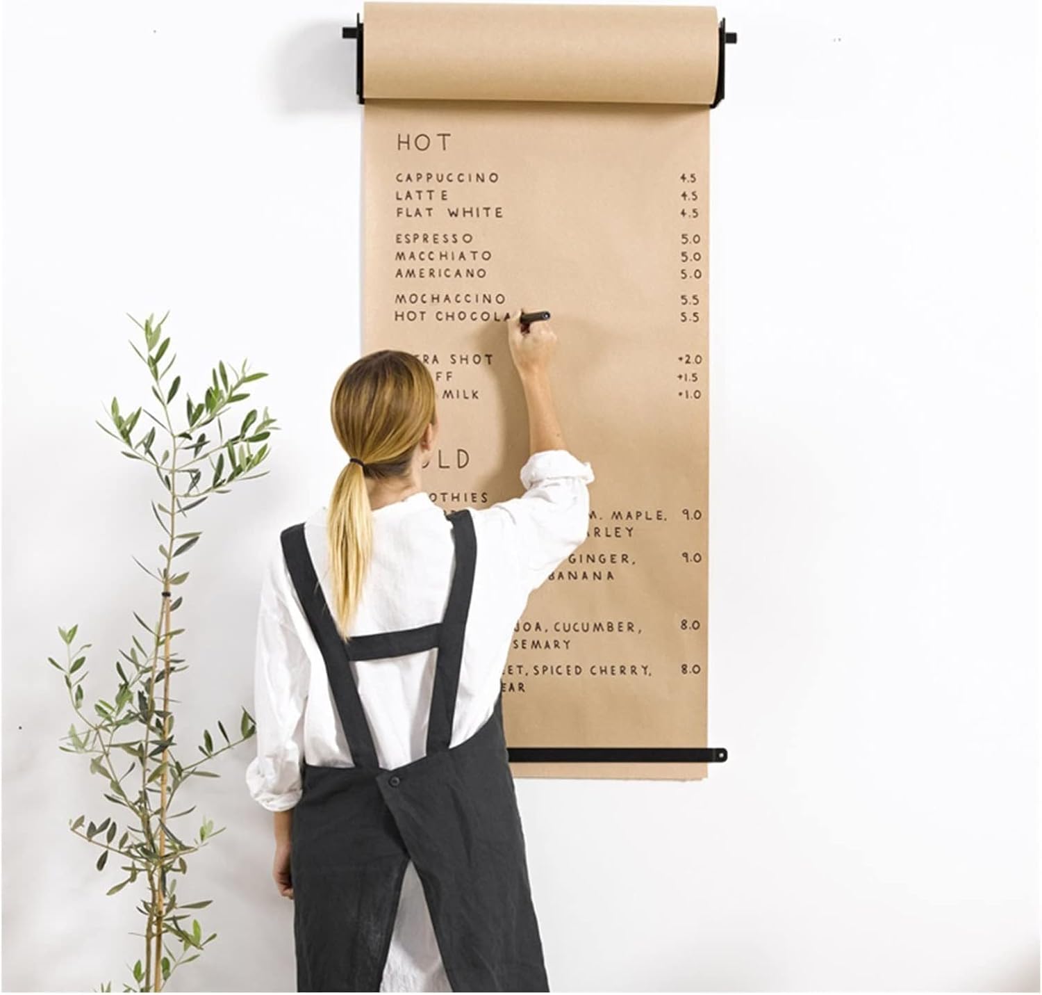 LNNW modna rolka papieru kraftowego Dozownik papieru kraft do montażu na ścianie, wisząca rolka papieru z obcinakiemVintage brązowa rolka papieru do list artykułów spożywczych(60cm/24inch wide)